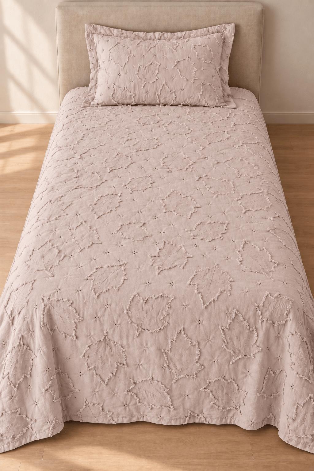 Elanor Tek Kişilik Yatak Örtüsü Takımı 180x240 cm – 1 Yastık Kılıflı, Pudra