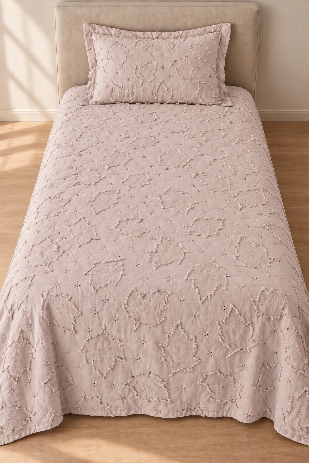 Elanor Tek Kişilik Yatak Örtüsü Takımı 180x240 cm – 1 Yastık Kılıflı, Pudra