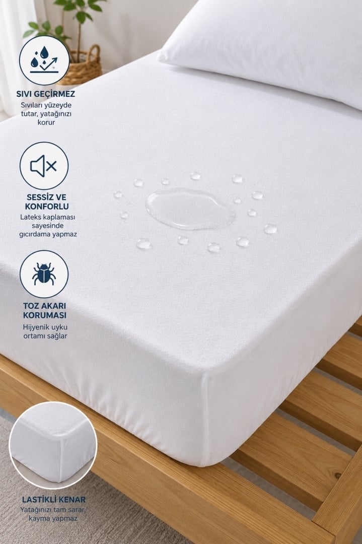 İpekçe %100 Sıvı Geçirmez Fitted Alez - 160x200 cm (Çift Kişilik)