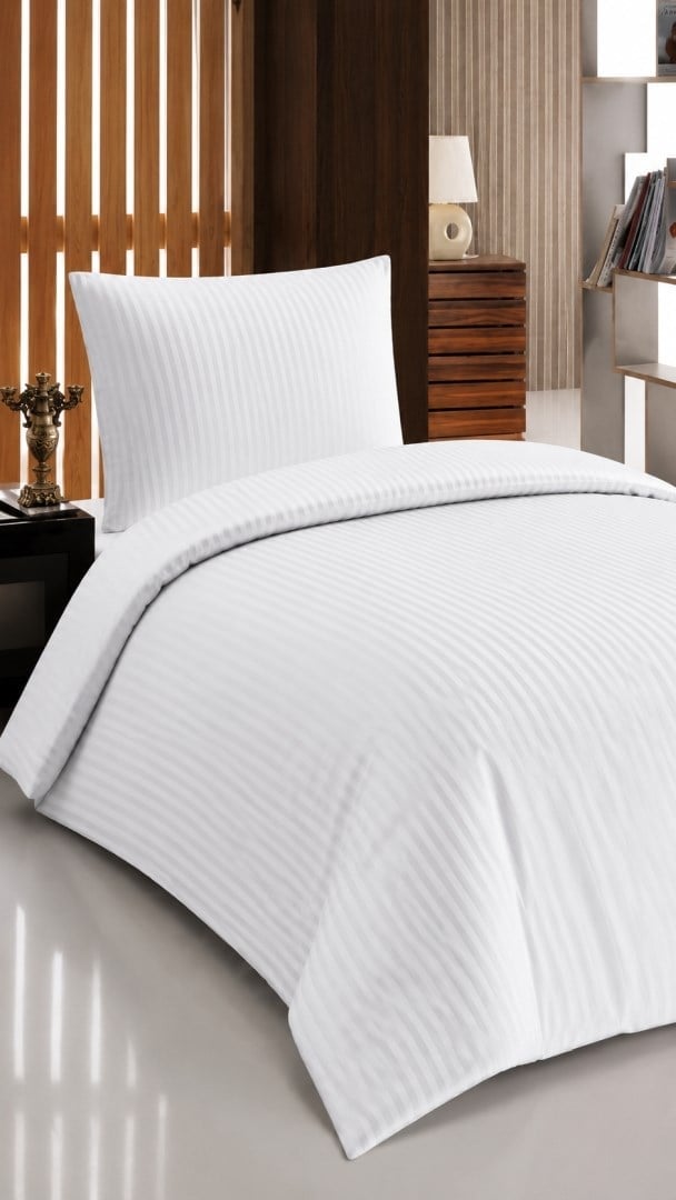 İpekçe Otel Tipi Tek Kişilik Pamuk Saten Nevresim Takımı - %100 Pamuklu Beyaz Lüks Seri