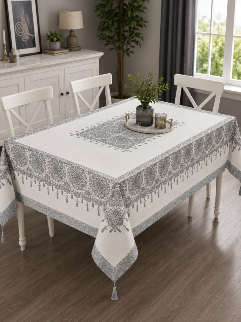 İpekçe Tuğra Serisi Masa Örtüsü 160x220 cm - Gri Leke Tutmaz Lüks Salon Masa Örtüsü