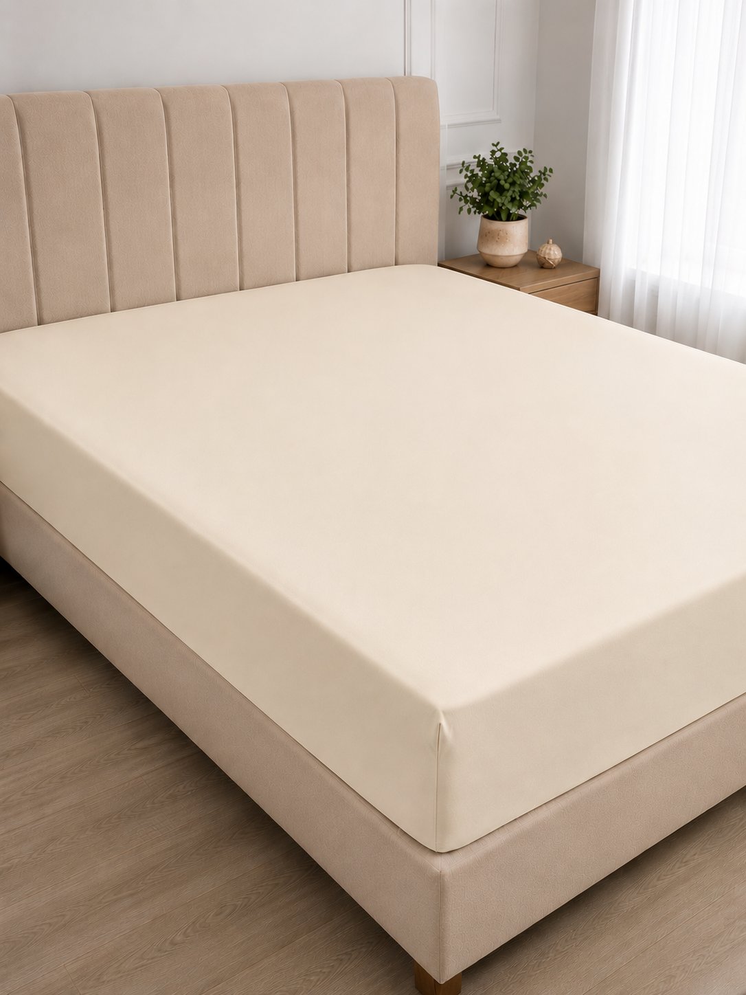 İpekçe Vesna Penye Lastikli Çarşaf - 200x200 Süper Battal Boy - Krem 110 Gr.