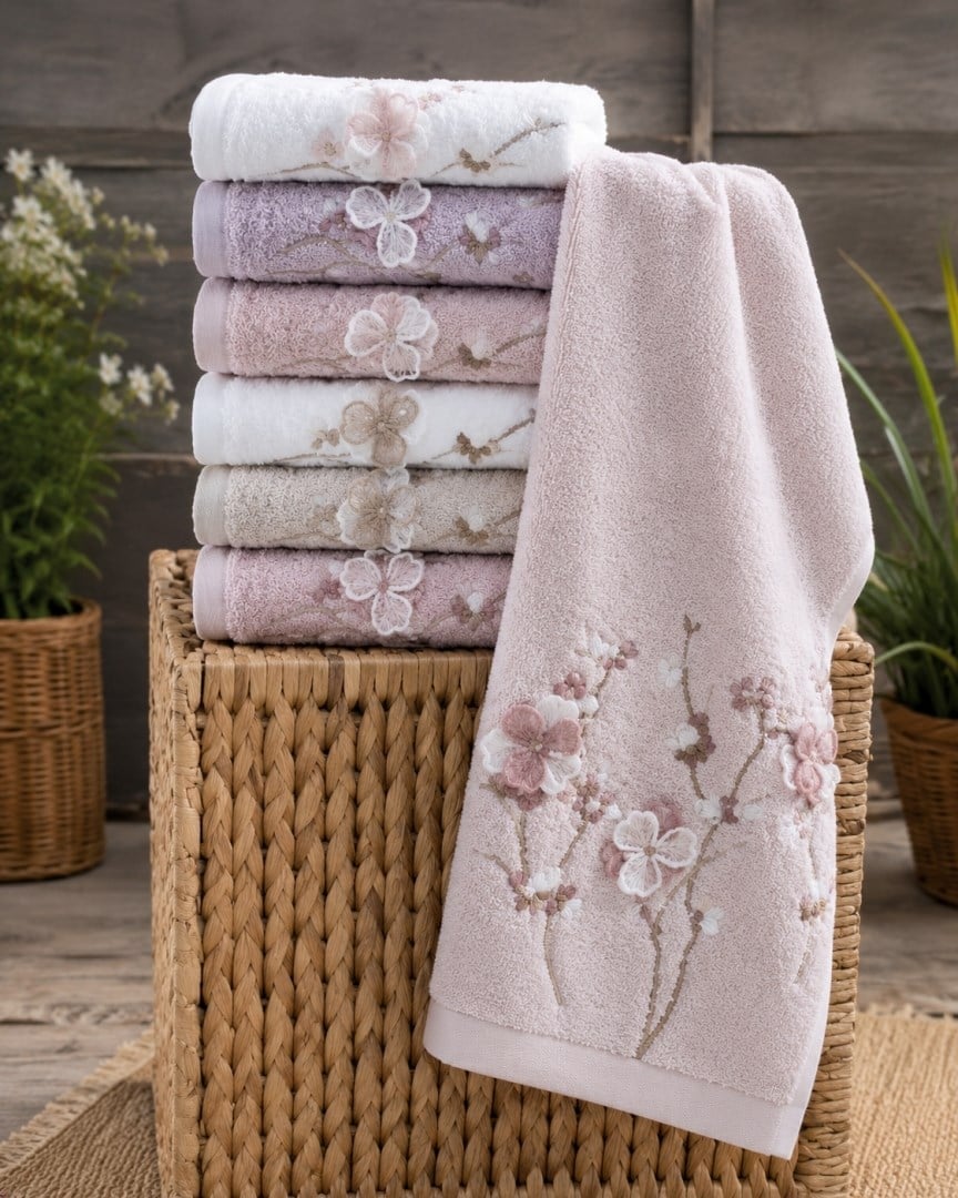 Pupilla 1064 Lizaro Nakışlı Bambu Pamuklu Havlu 6'lı Paket 50x90