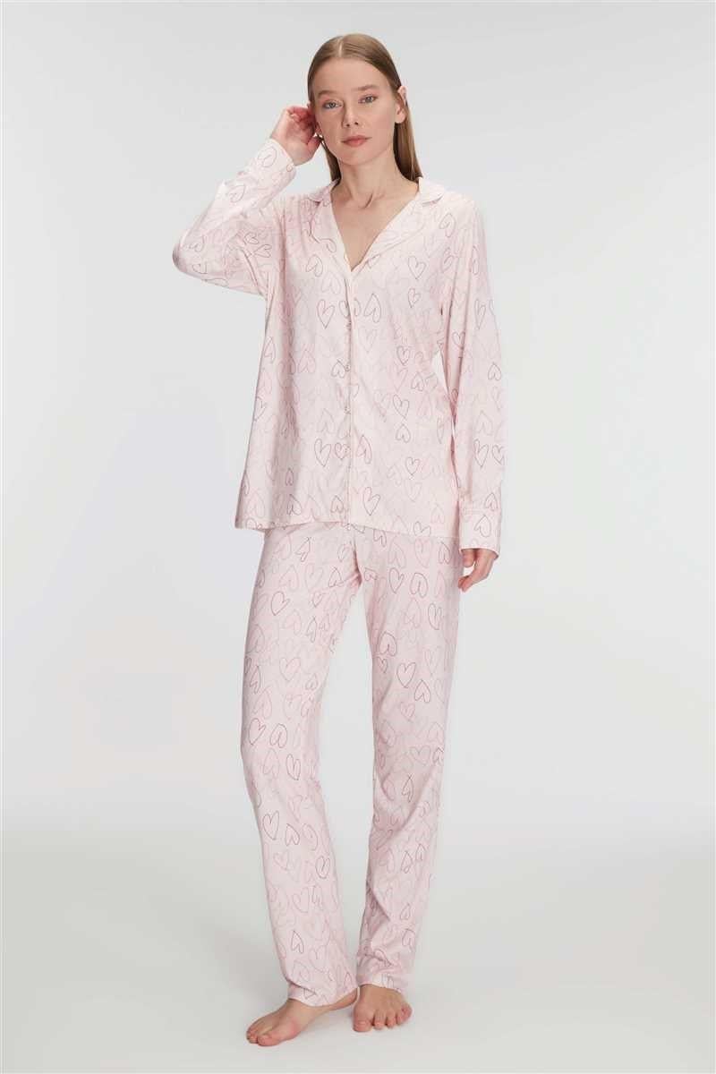 Anıl 11291 Kadın Uzun Kol Pamuklu Modal Gömlek ve Pantolon Takım Pijama Takımı