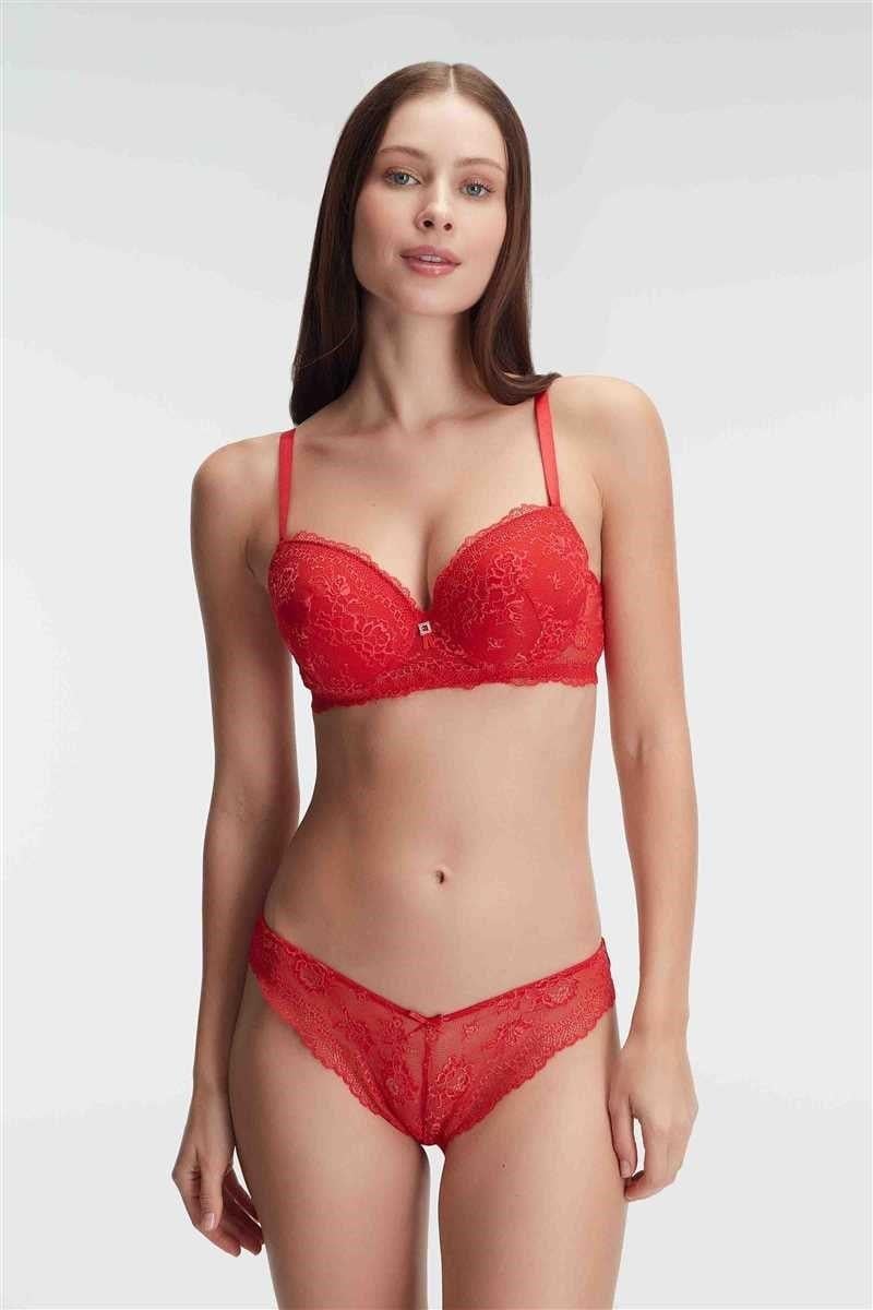 Anıl 4836 Çiçek Desenli Destekli Balenli Kaplı Dantel Detaylı Sütyen Slip İç Çamaşırı Takımları