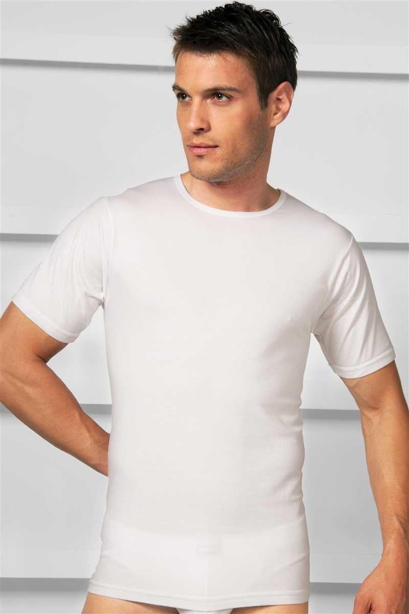 Erkek Pamuklu Kısa Kol Geniş Yaka Klasik Fanila T-Shirt (2510)