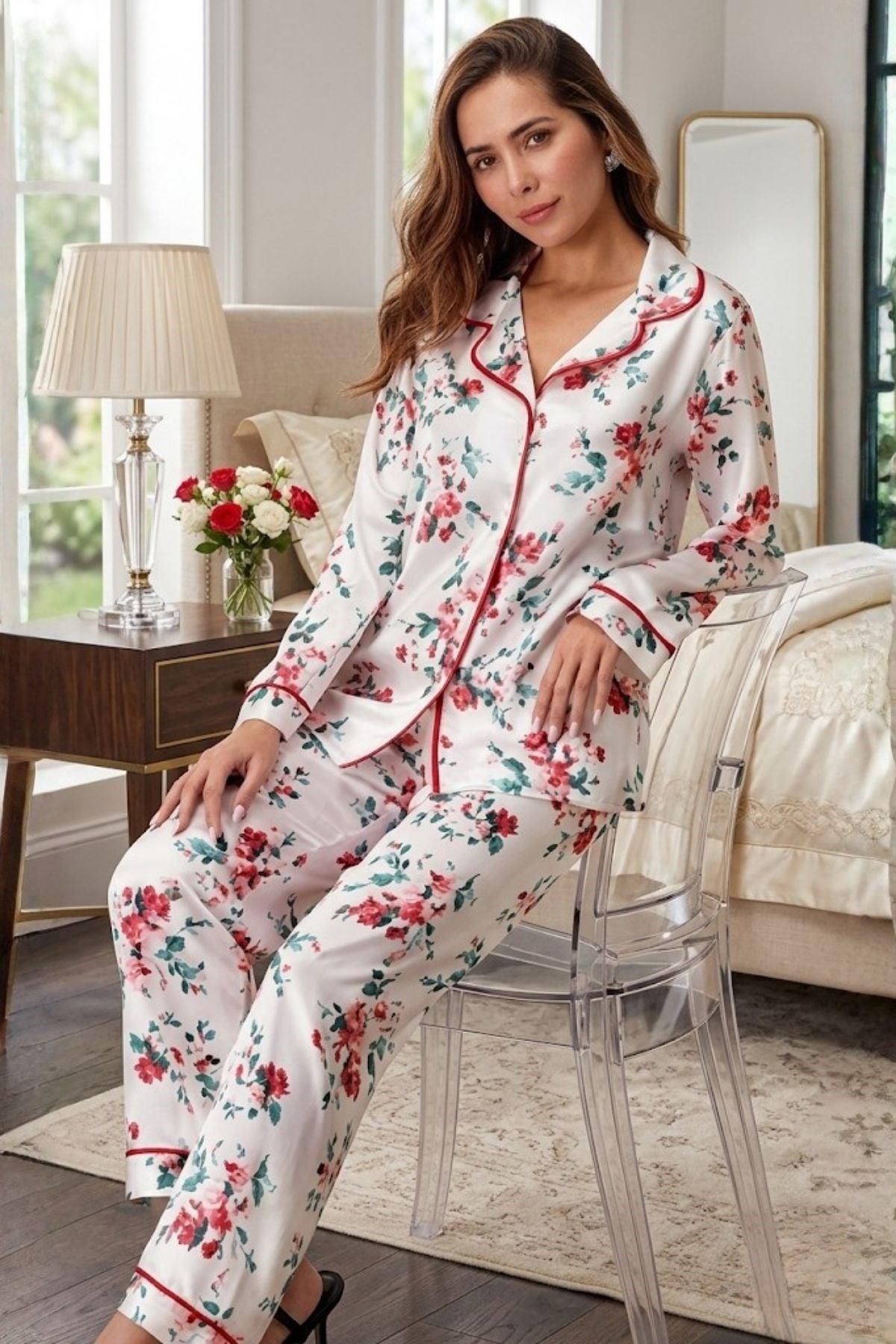 Gül Desenli Pijama Takımı KADIN NURT5654