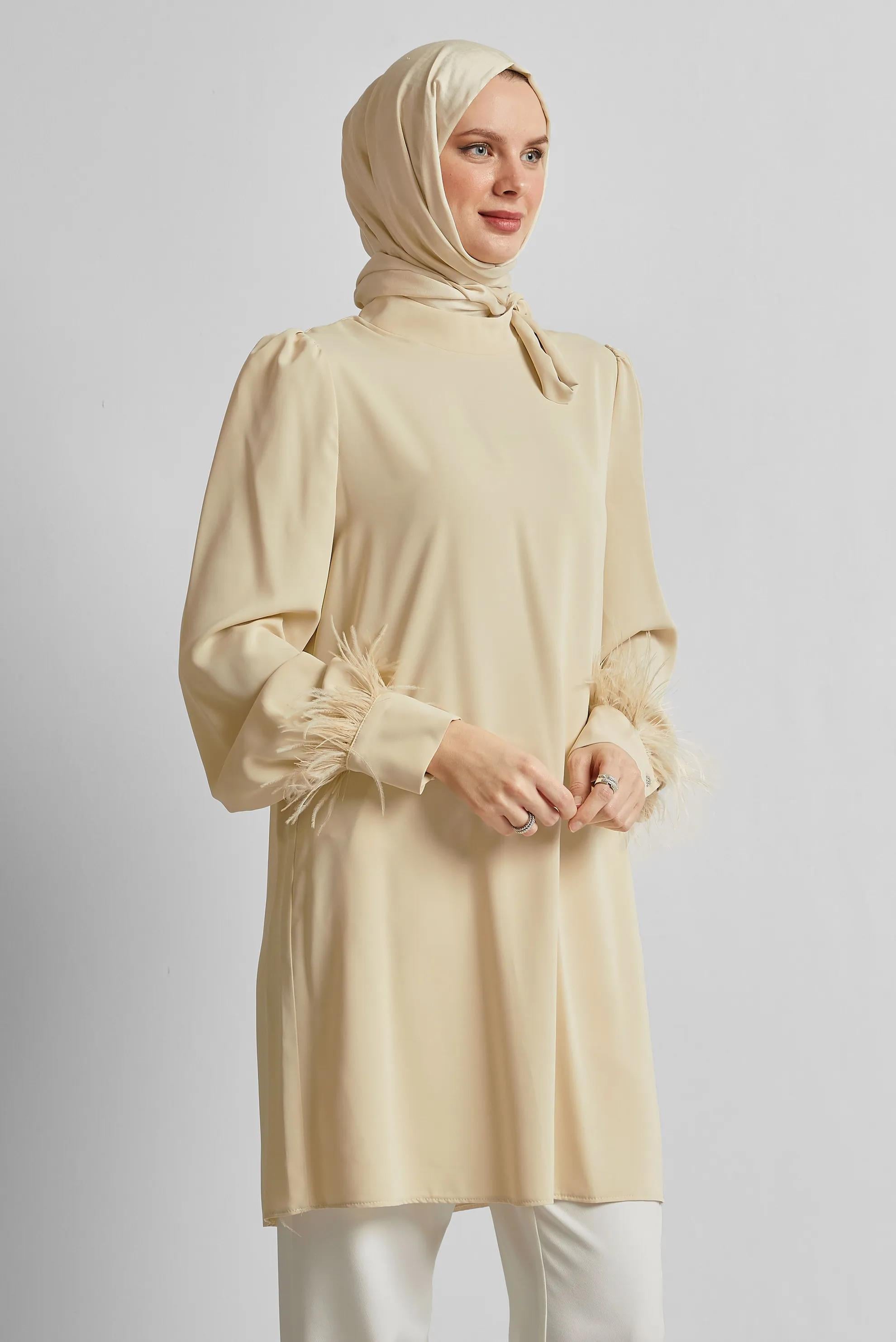 Alvina - Kolları Tüy Detaylı Tunik 45324