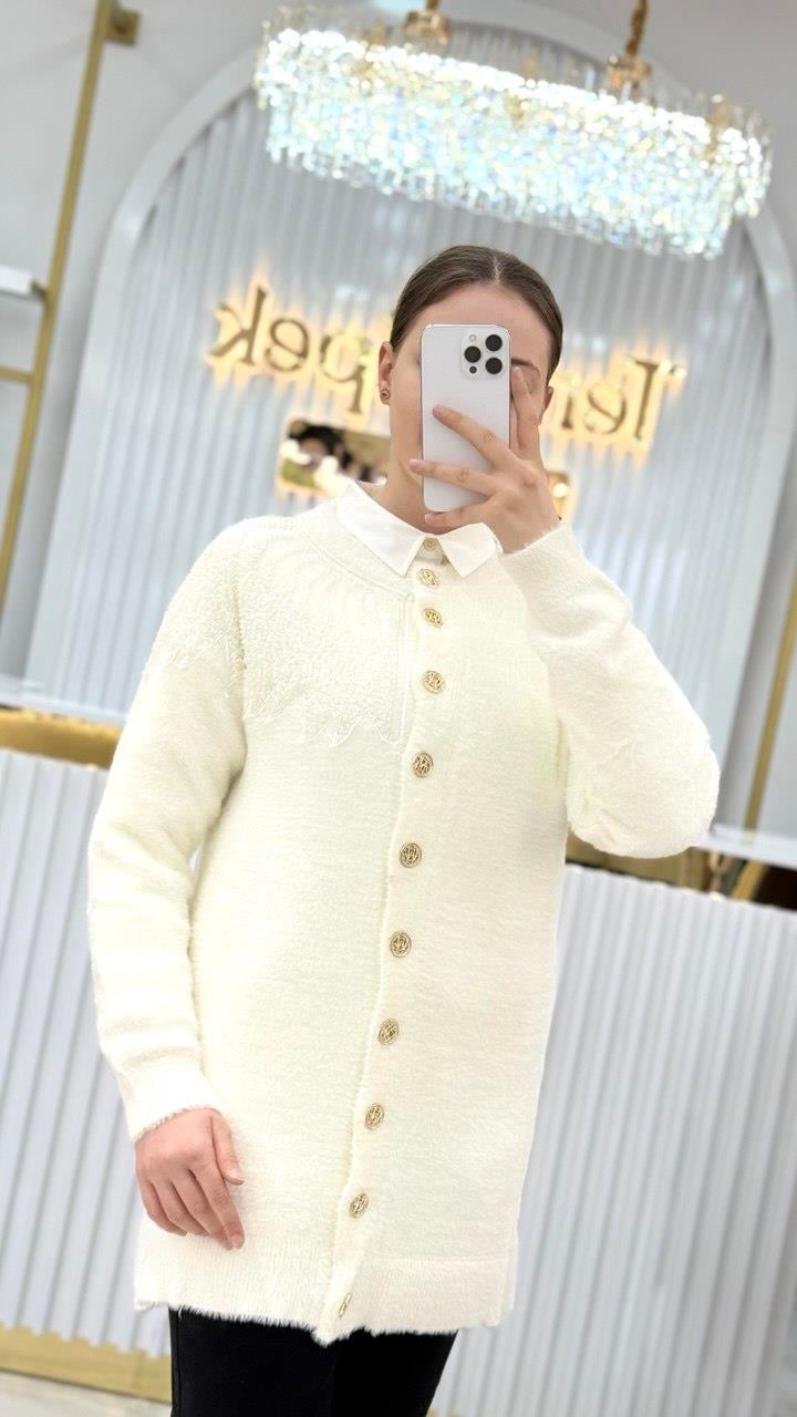 Angora Boncuklu Oversize Hırka 7701