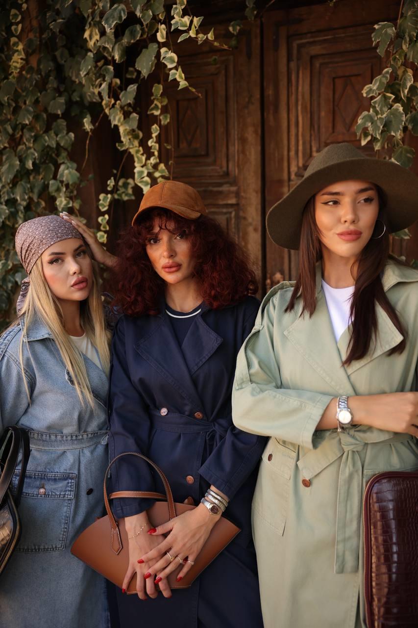 Apolet Omuz Detaylı Kruvaze Yaka Kuşaklı Denim Uzun Denim Gabardin Trençkot 6822