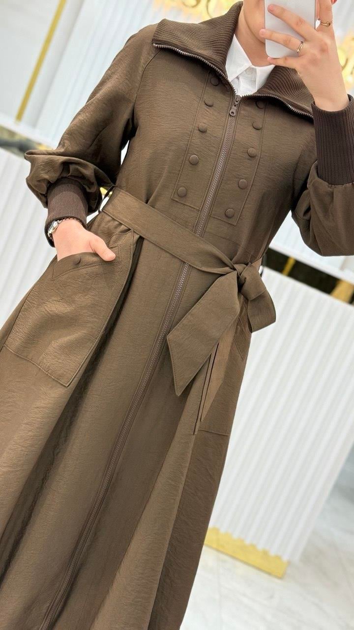 Balon Etek Triko Detaylı Trenç