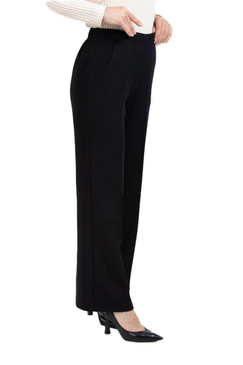 Beli Lastik Detaylı Bol Paça Pantolon Double Kumaş 1496