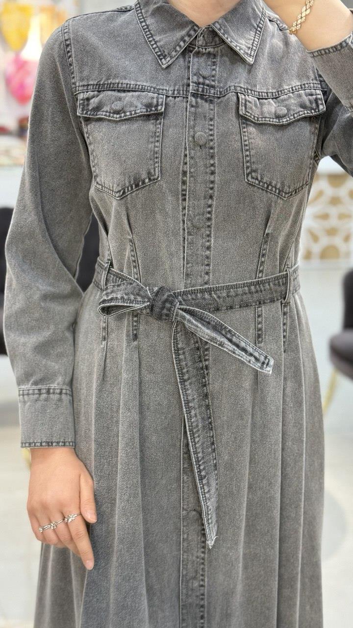 Çift Cepli Denim Kot Elbise 1528