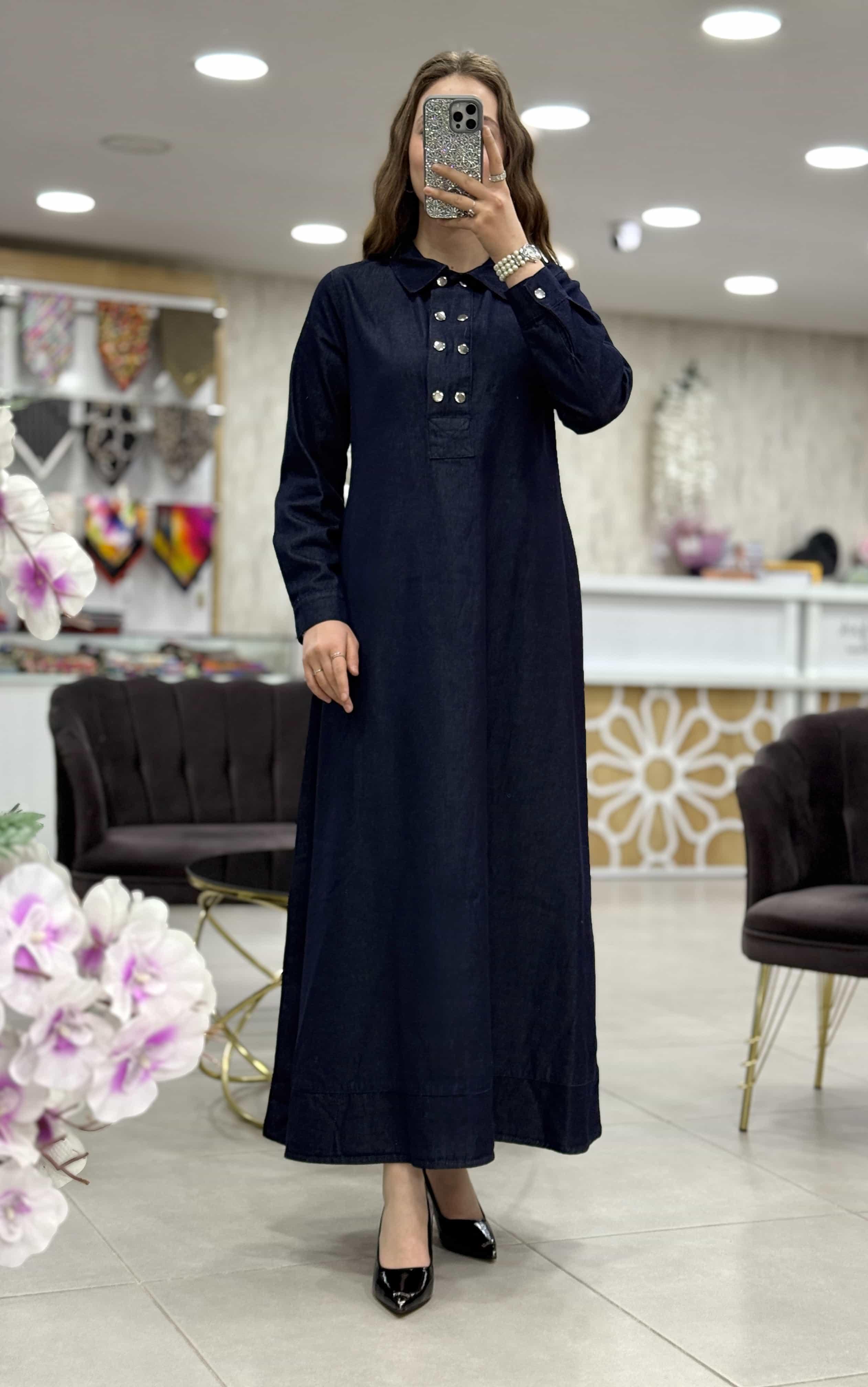 Çıtçıt Detaylı Denim Kot Elbise 1526