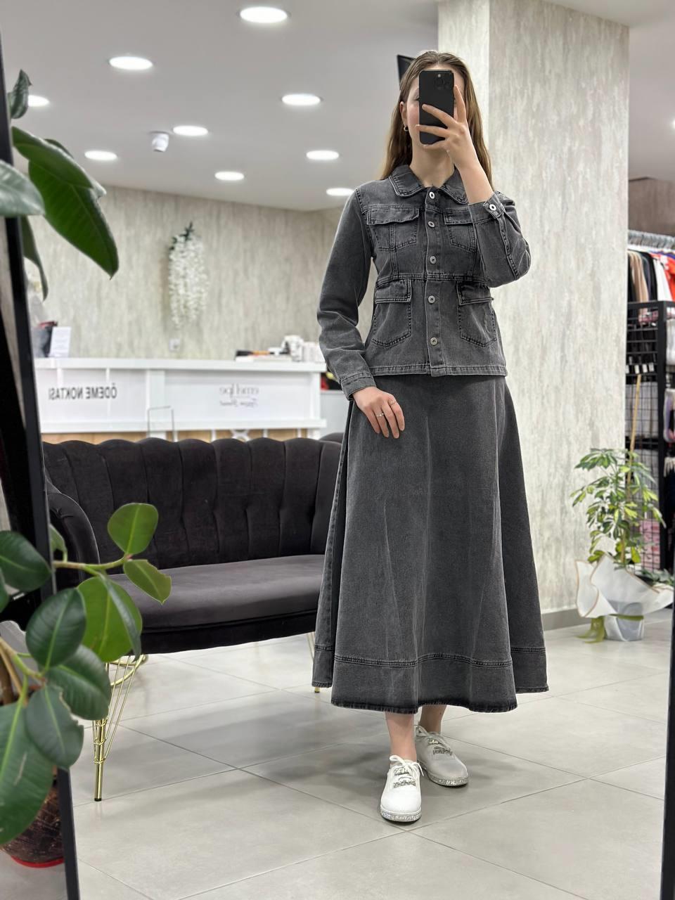 Denim İkili Etekli Kot Takım 7004