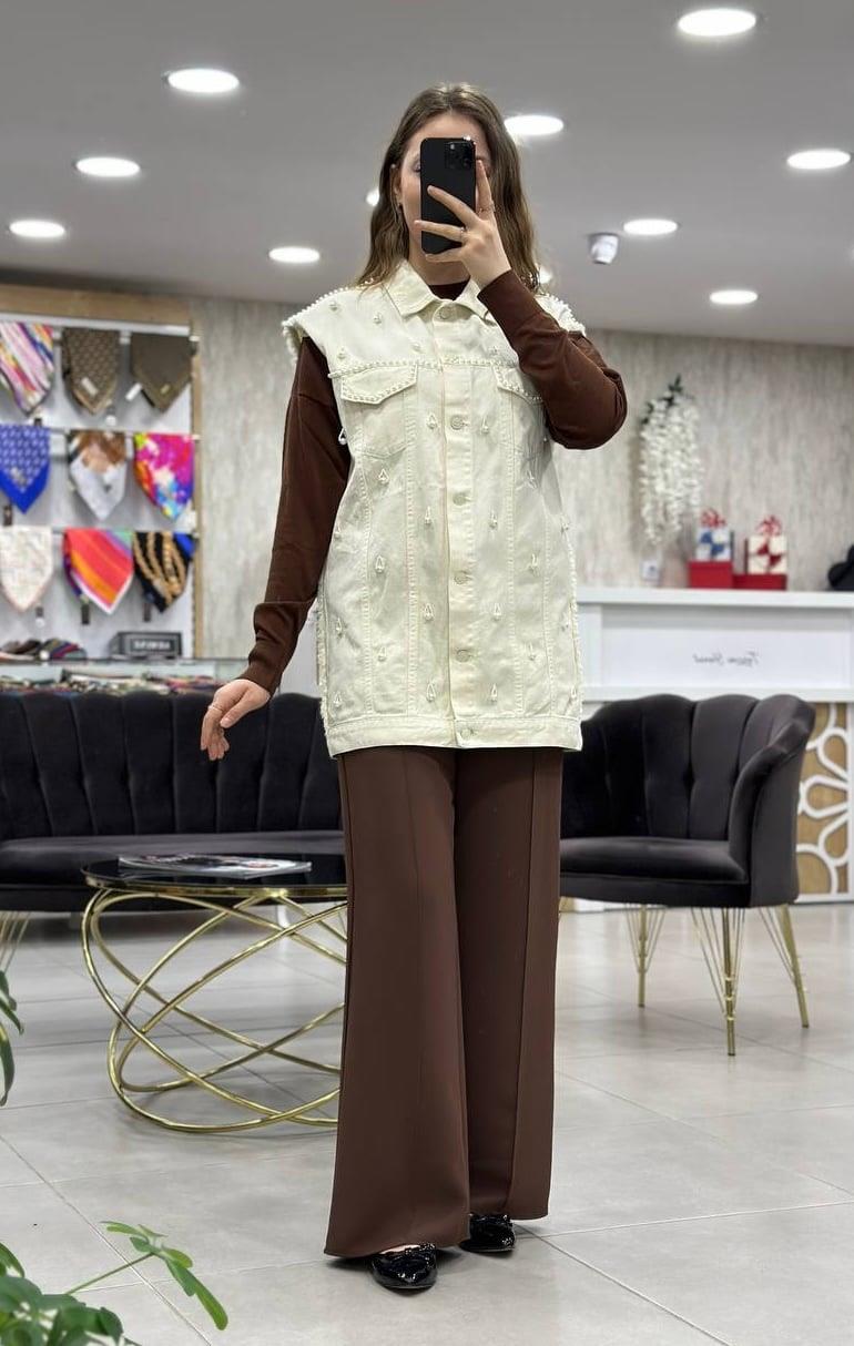 Gabardin Ekru Yelek 7122