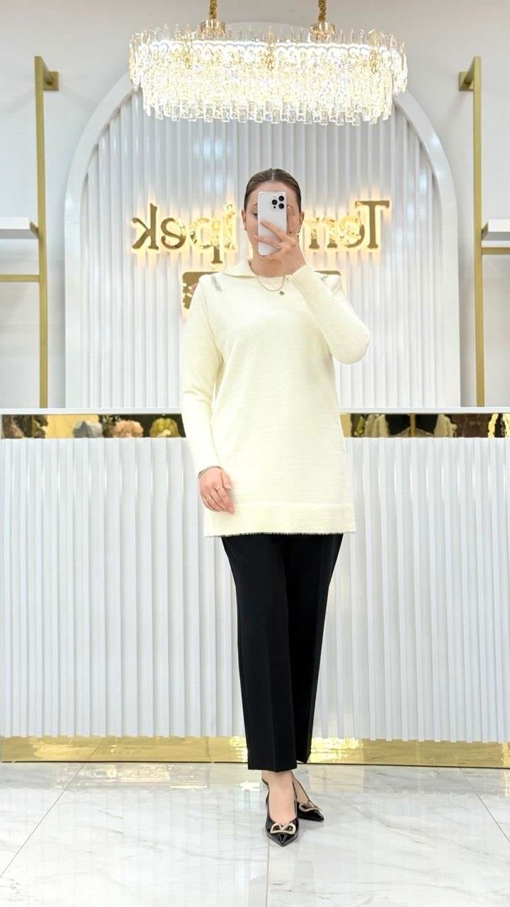Gömlek Yaka Taşlı Tunik 140443