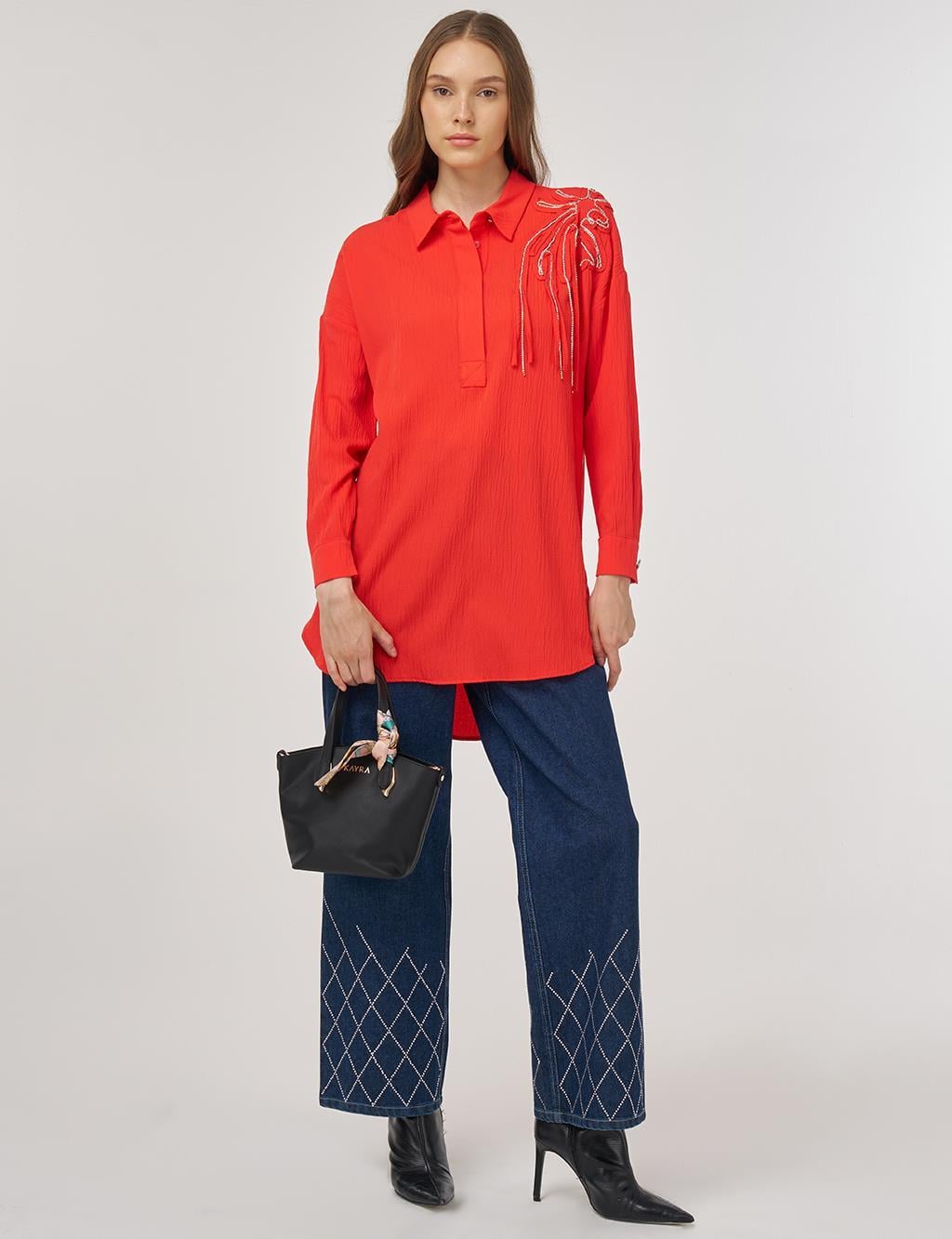 Kayra - Çiçek İşlemeli Bluz KY-B25-71008