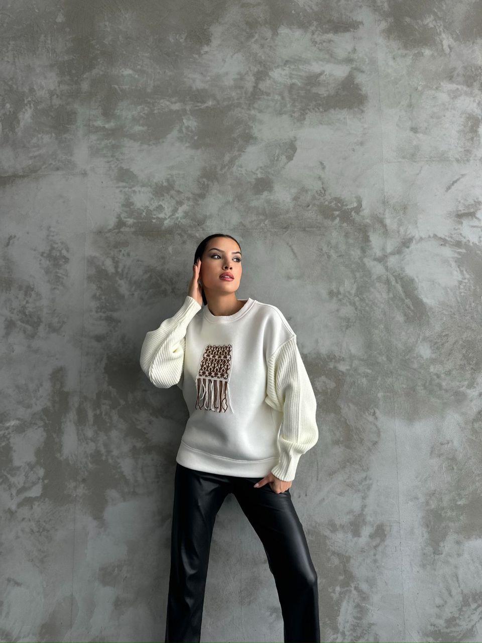 Kolları Örgü Detaylı Sweat 7720