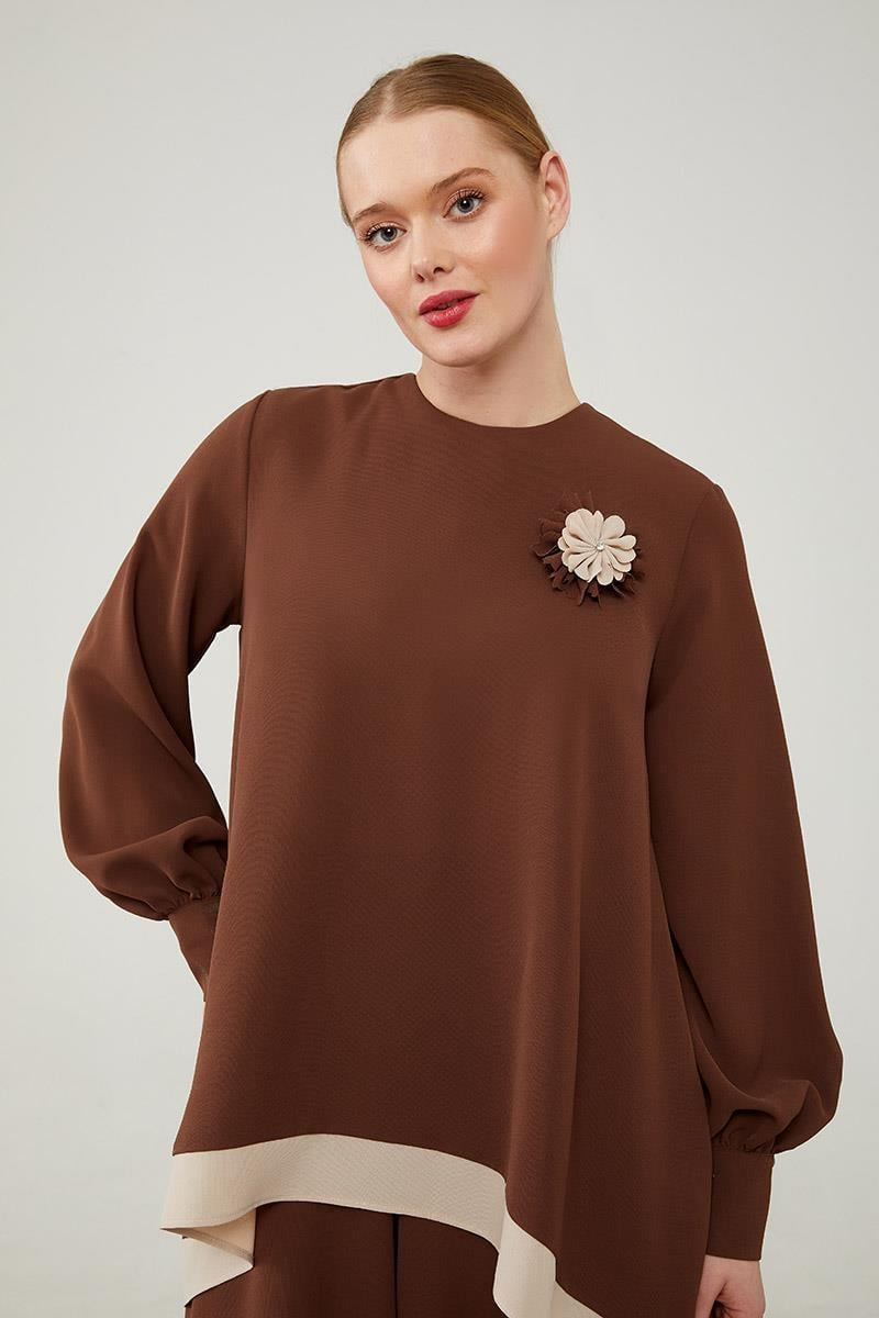 Levidor - Asimetrik Kesim Çiçek Detaylı Pantolonlu İkili Takım 100190 · 22