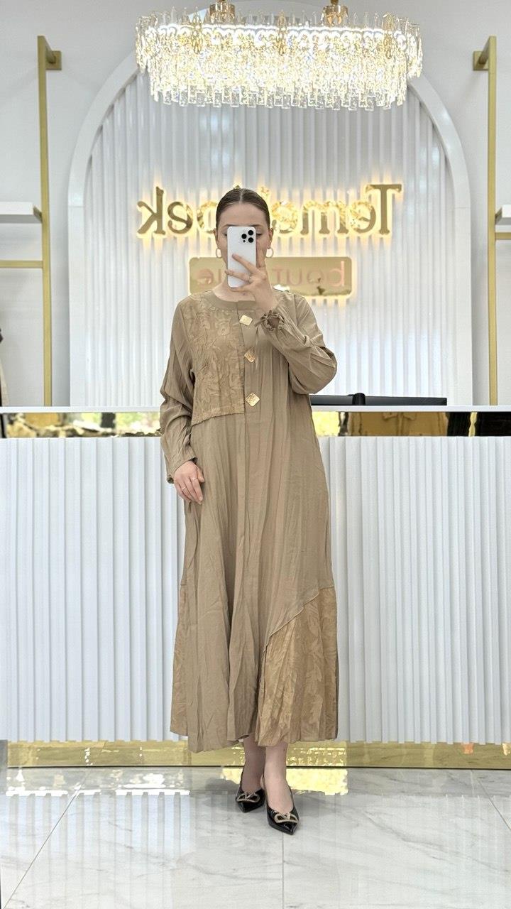 Lissmore - Yakma Detay Gold Aksesuar Elbise 6010