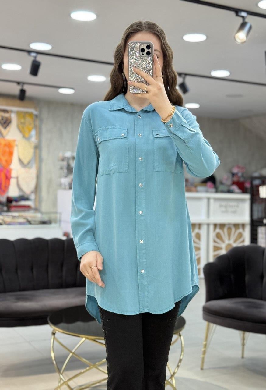Omzu Yıldız Apoletli Tensel Tunik Gömlek 7144
