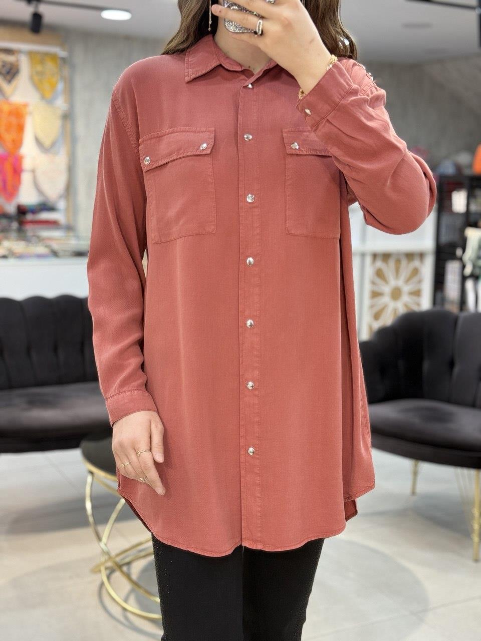 Omzu Yıldız Apoletli Tensel Tunik Gömlek 7144