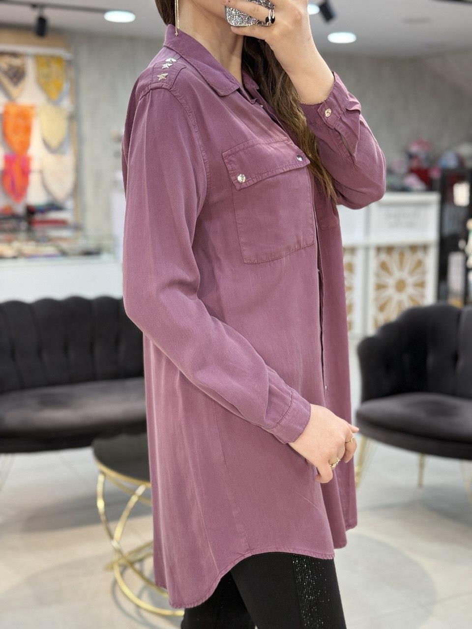 Omzu Yıldız Apoletli Tensel Tunik Gömlek 7144