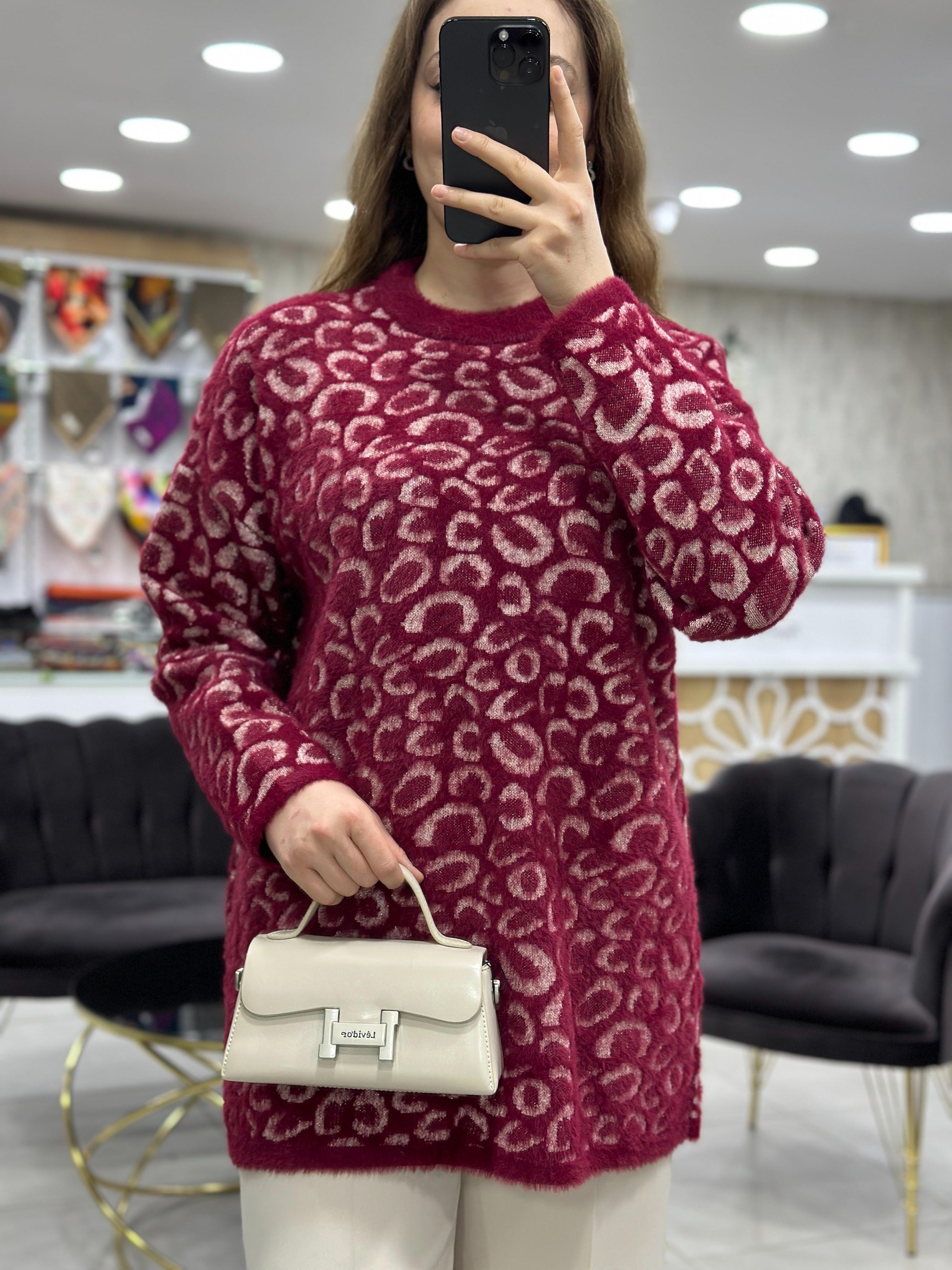 Simli Angora Leoparlı Tunik 140116
