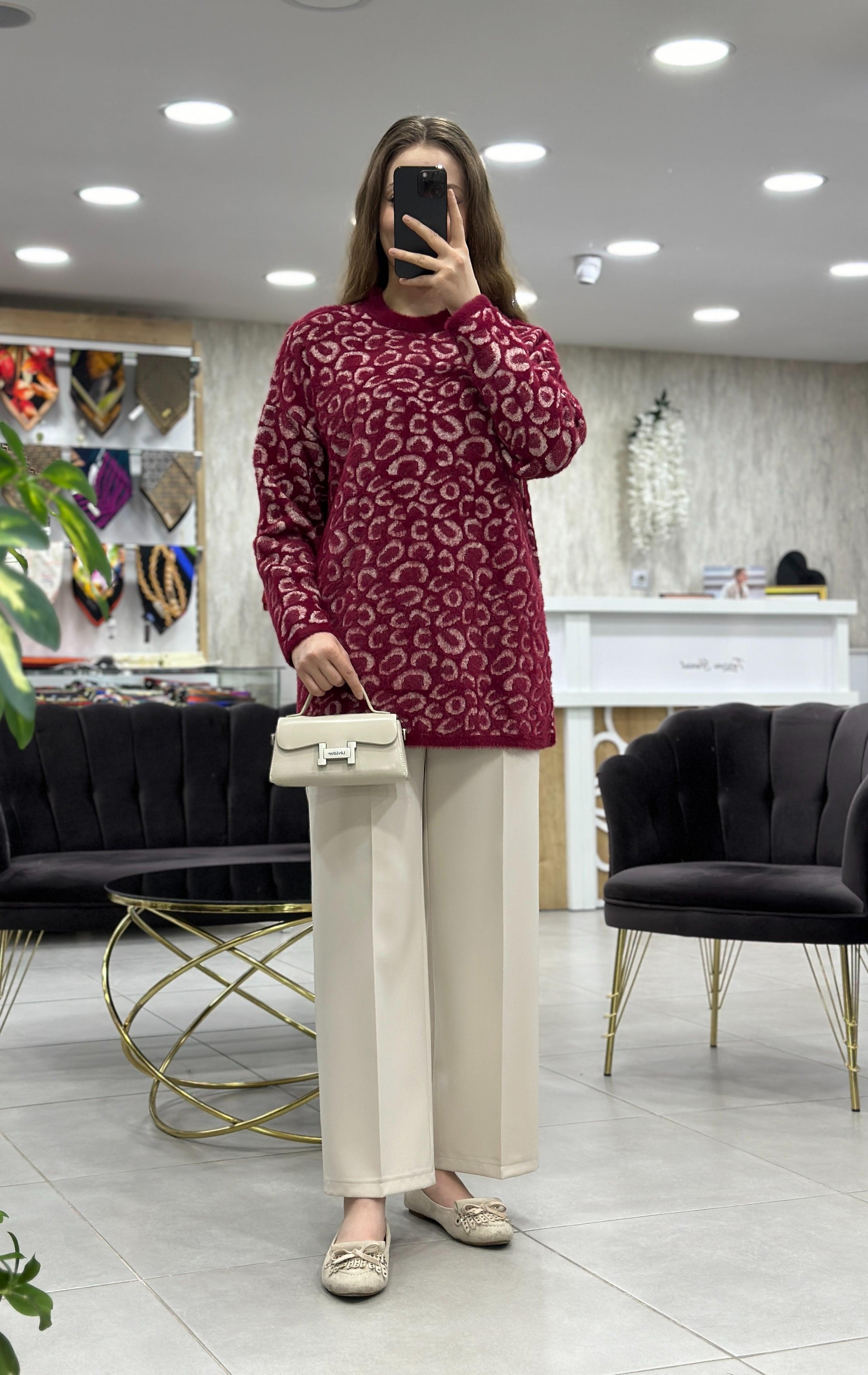 Simli Angora Leoparlı Tunik 140116