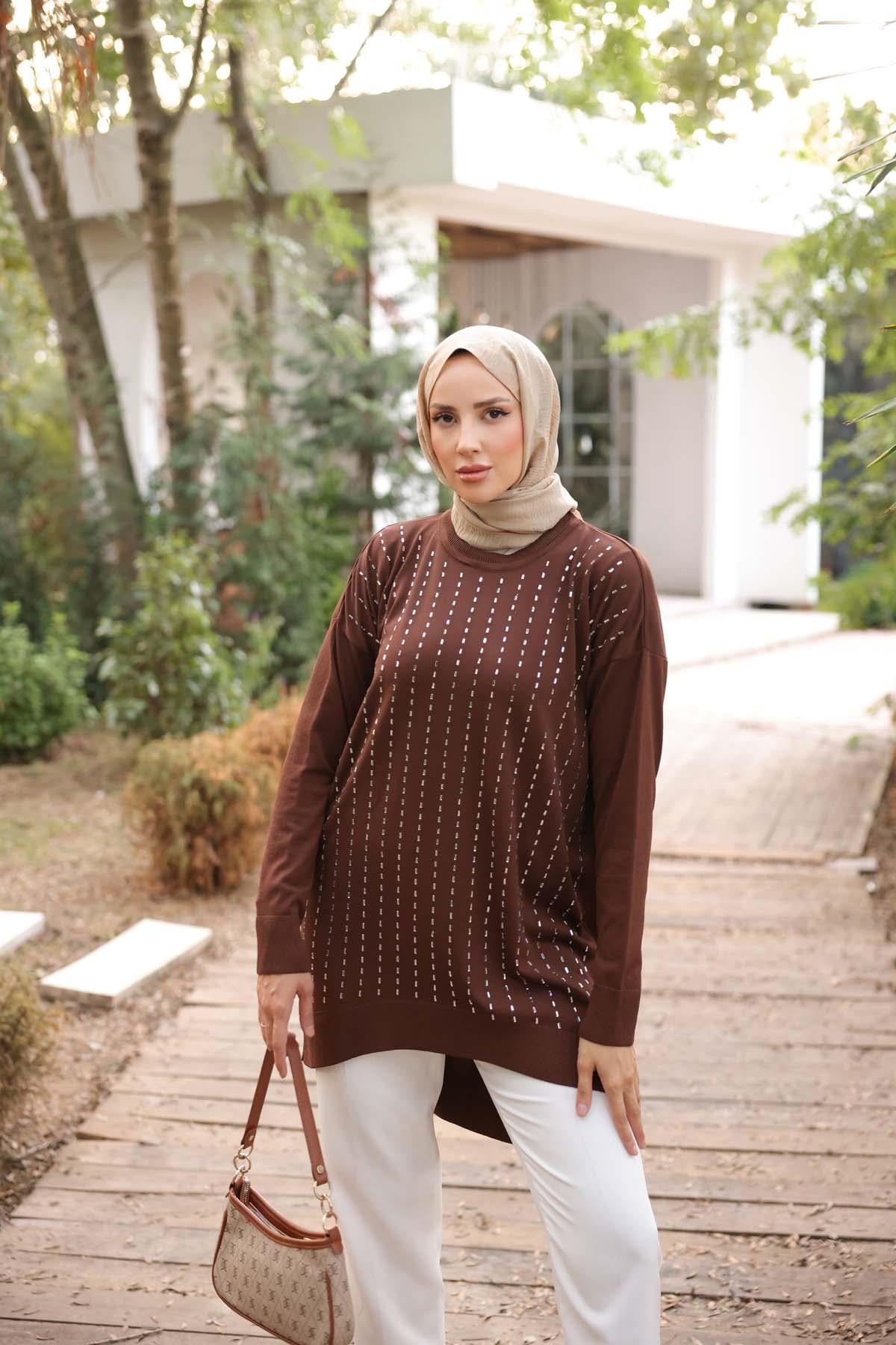 Soğuk Tuşe Evaze Taşlı Tunik 140179