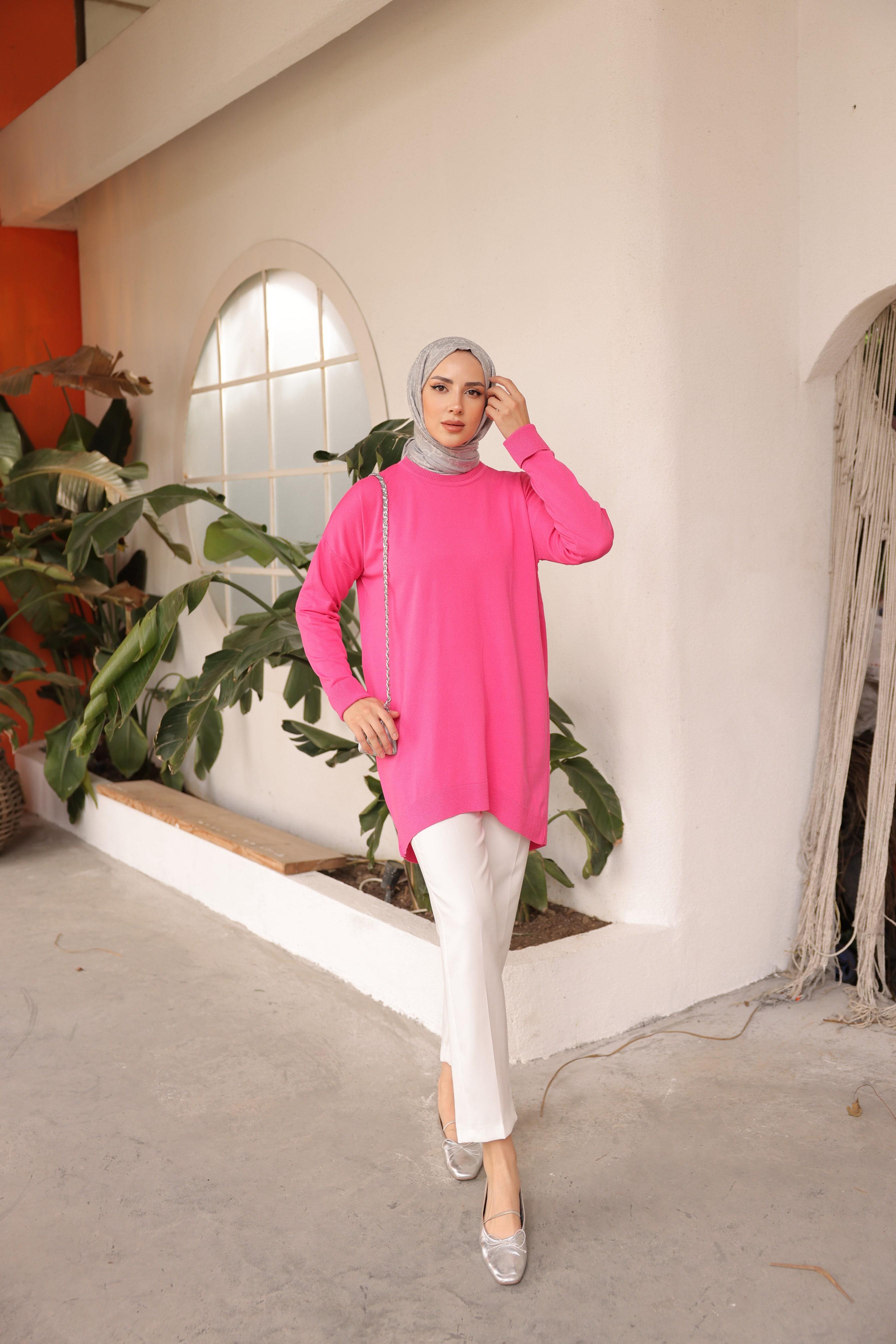 Soğuk Tuşe Orversize Bisiklet Yaka Tunik 14853
