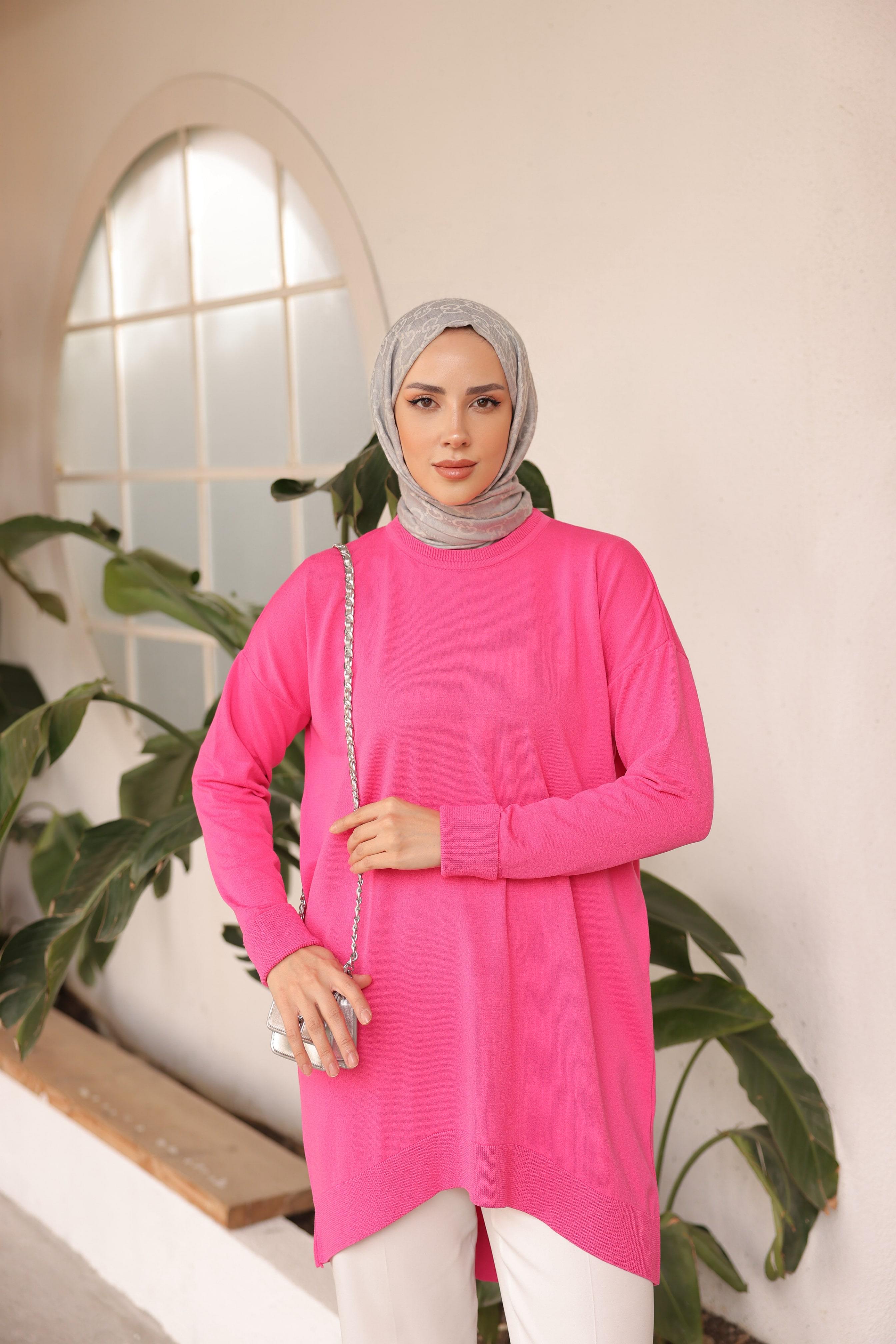 Soğuk Tuşe Orversize Bisiklet Yaka Tunik 14853