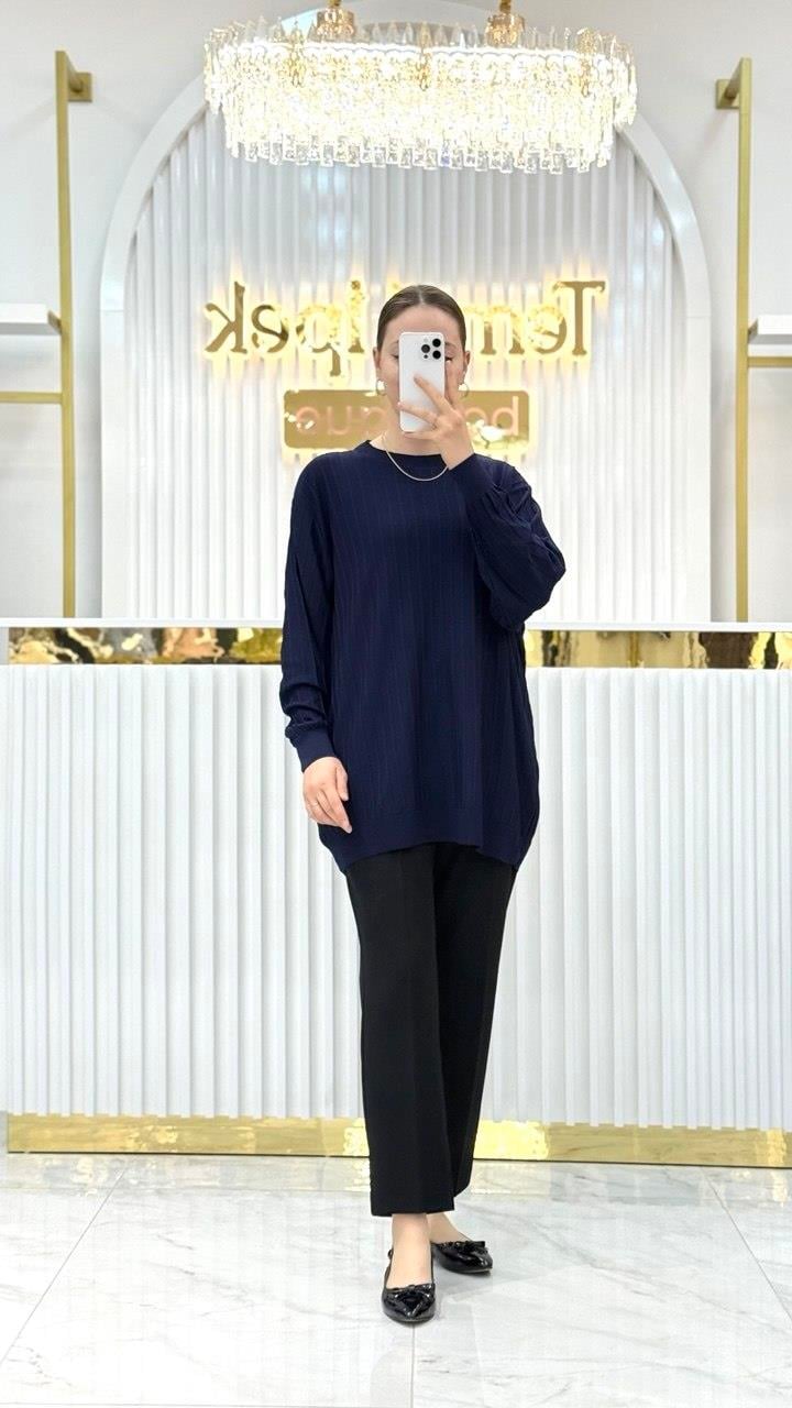 Soğuk Tuşe Oversize Fitilli Tunik 140290