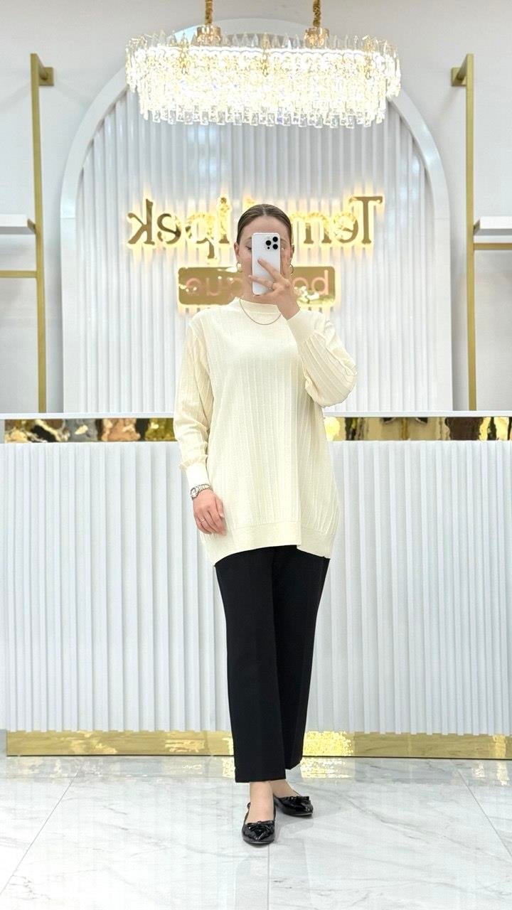 Soğuk Tuşe Oversize Fitilli Tunik 140290