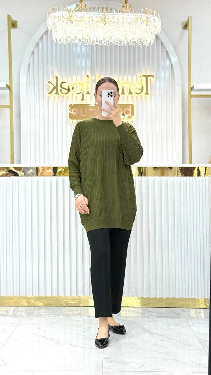 Soğuk Tuşe Oversize Fitilli Tunik 140290