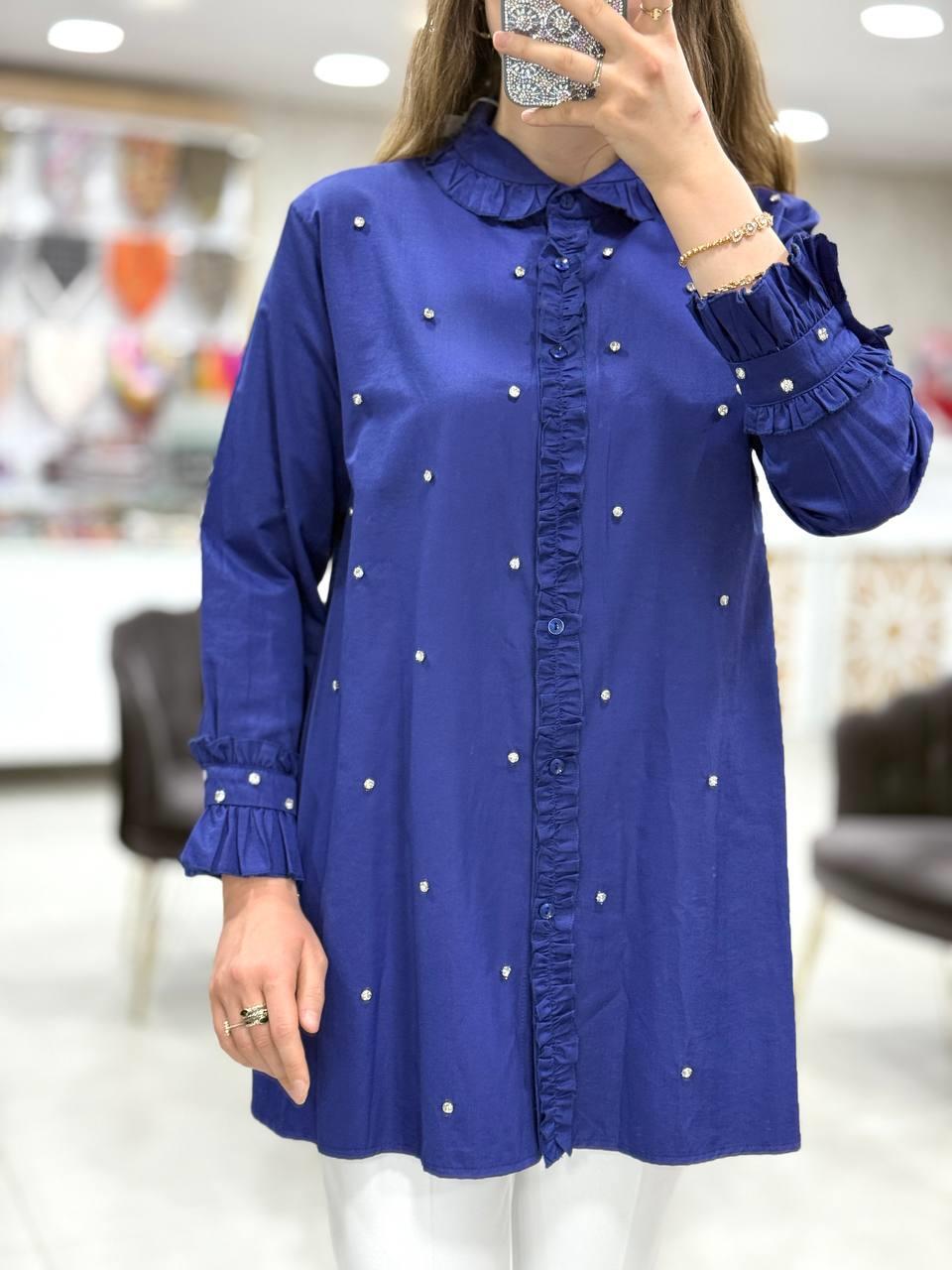 Taşlı Pamuk Saten Tunik 4347