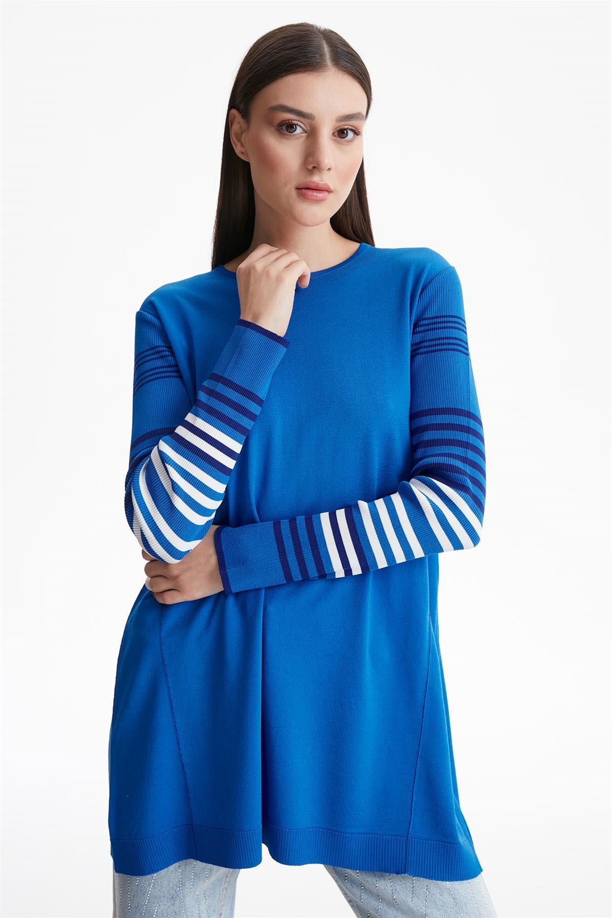 Tığ Triko - Kolları Çizgili Basıc Rayon Triko Tunik 21475.1
