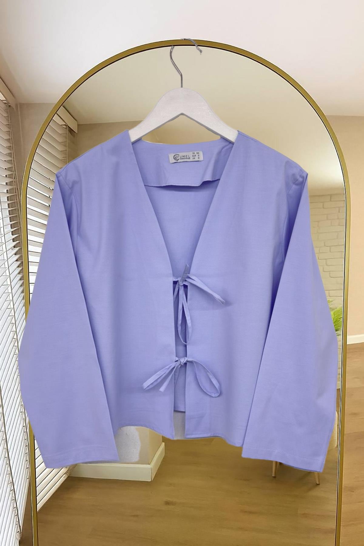 Önü Baglamalı Mavi Kısa Kimono