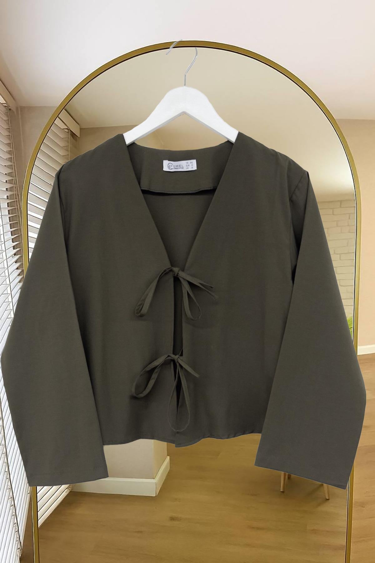 Önü Baglamalı Haki Kısa Kimono