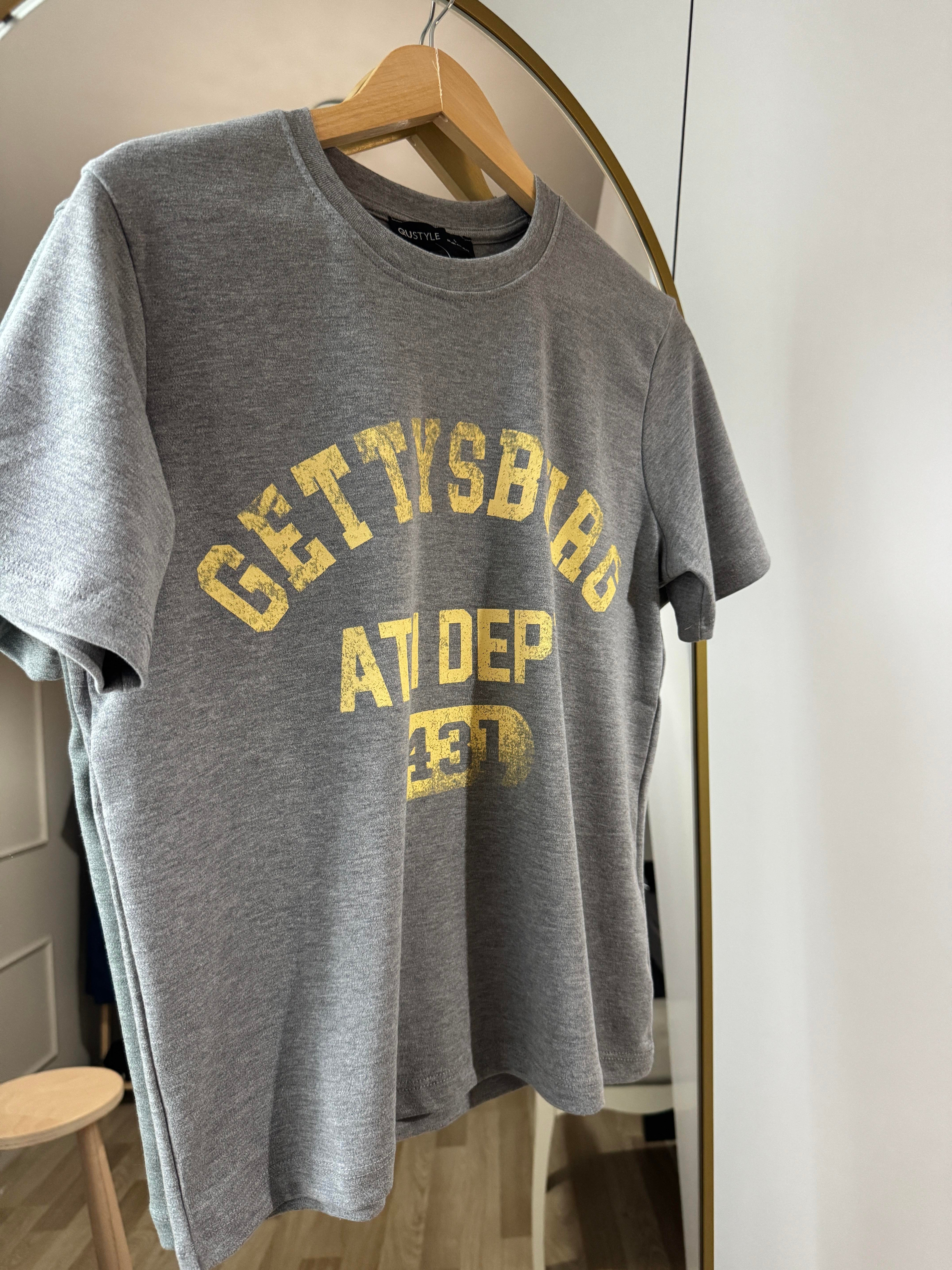 Gri-Sarı Baskılı Basic Tshirt