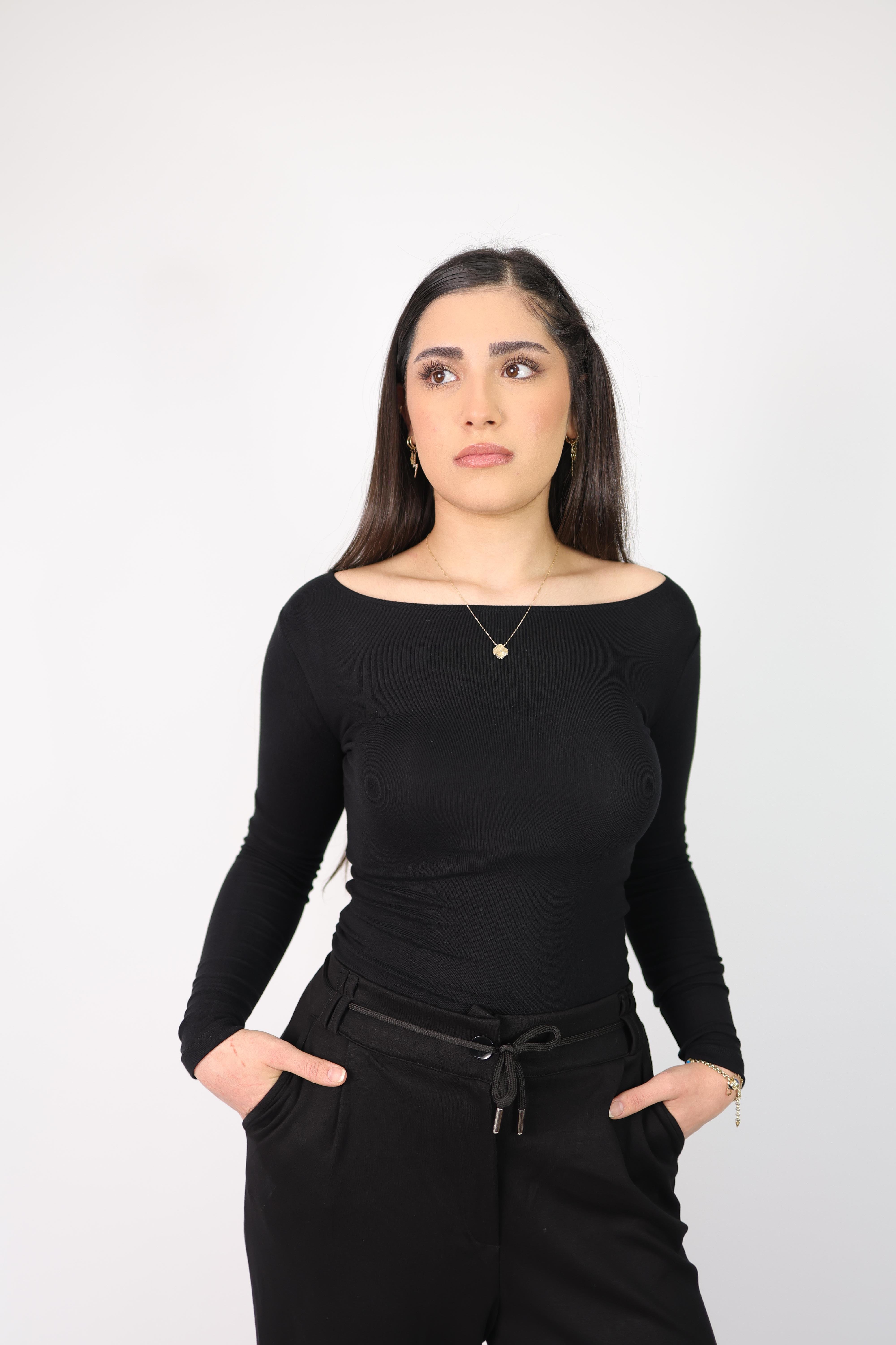 Kayık Yaka Body-Siyah
