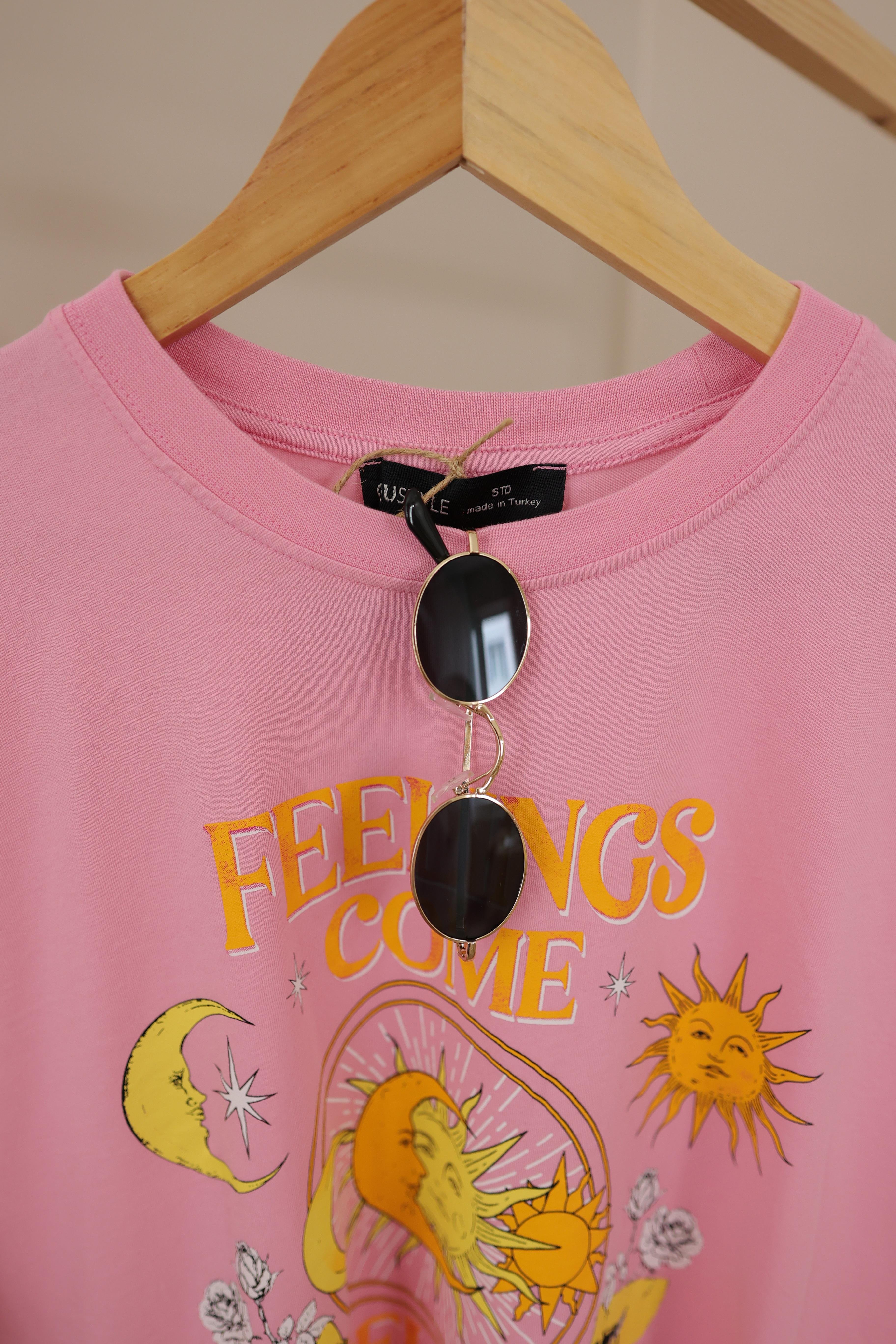 Pembe Baskılı Basic Tshirt
