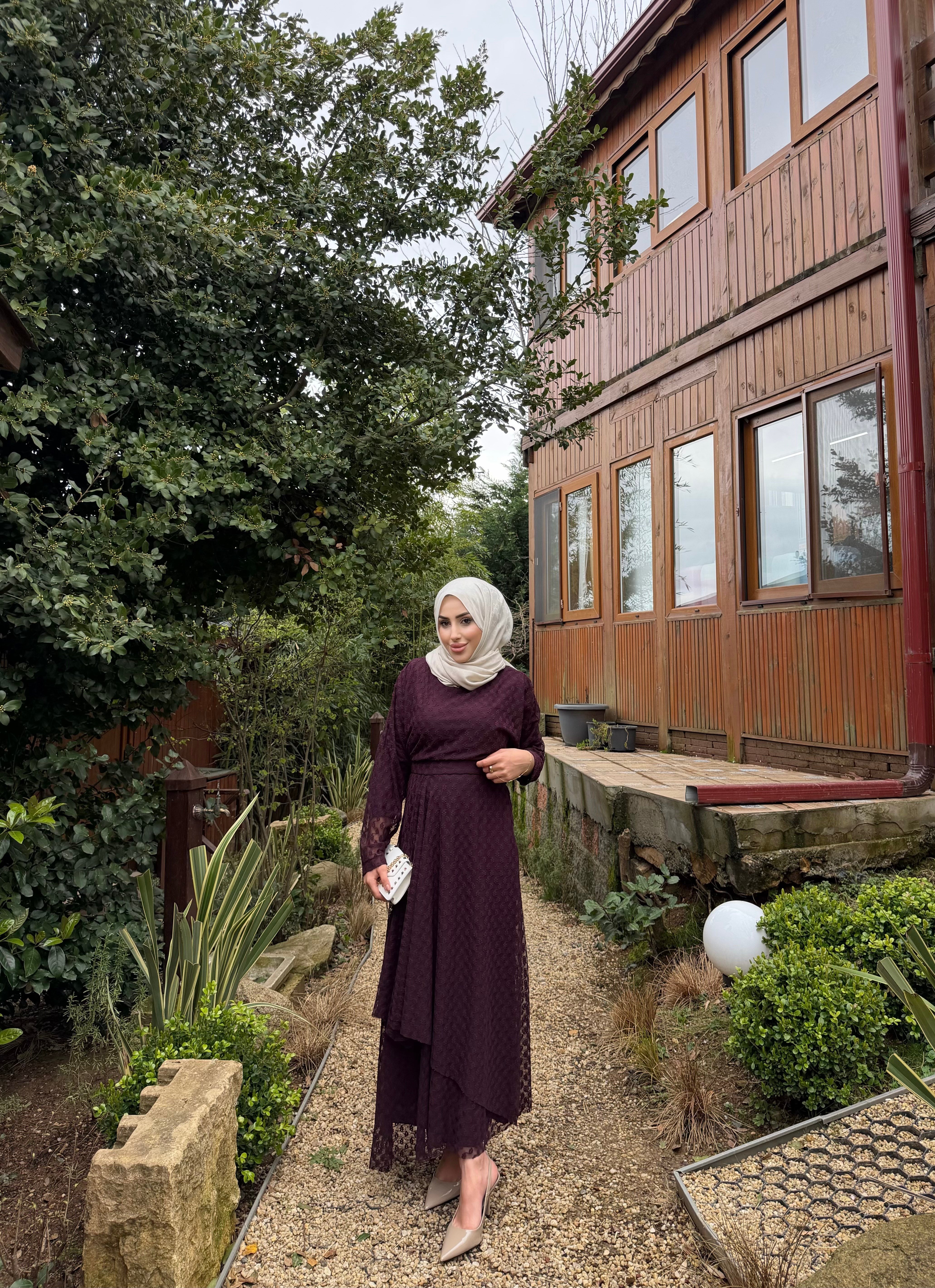 LİVA DANTEL ETEKLİ TAKIM- MÜRDÜM