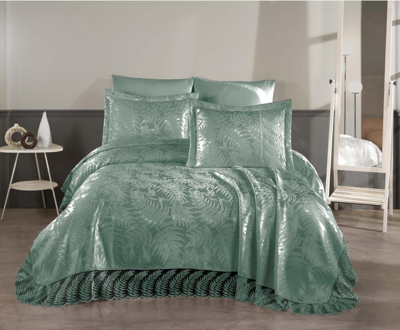 Palm 3 Parça Fransız Dantelli Şönil Lux Pike Takımı