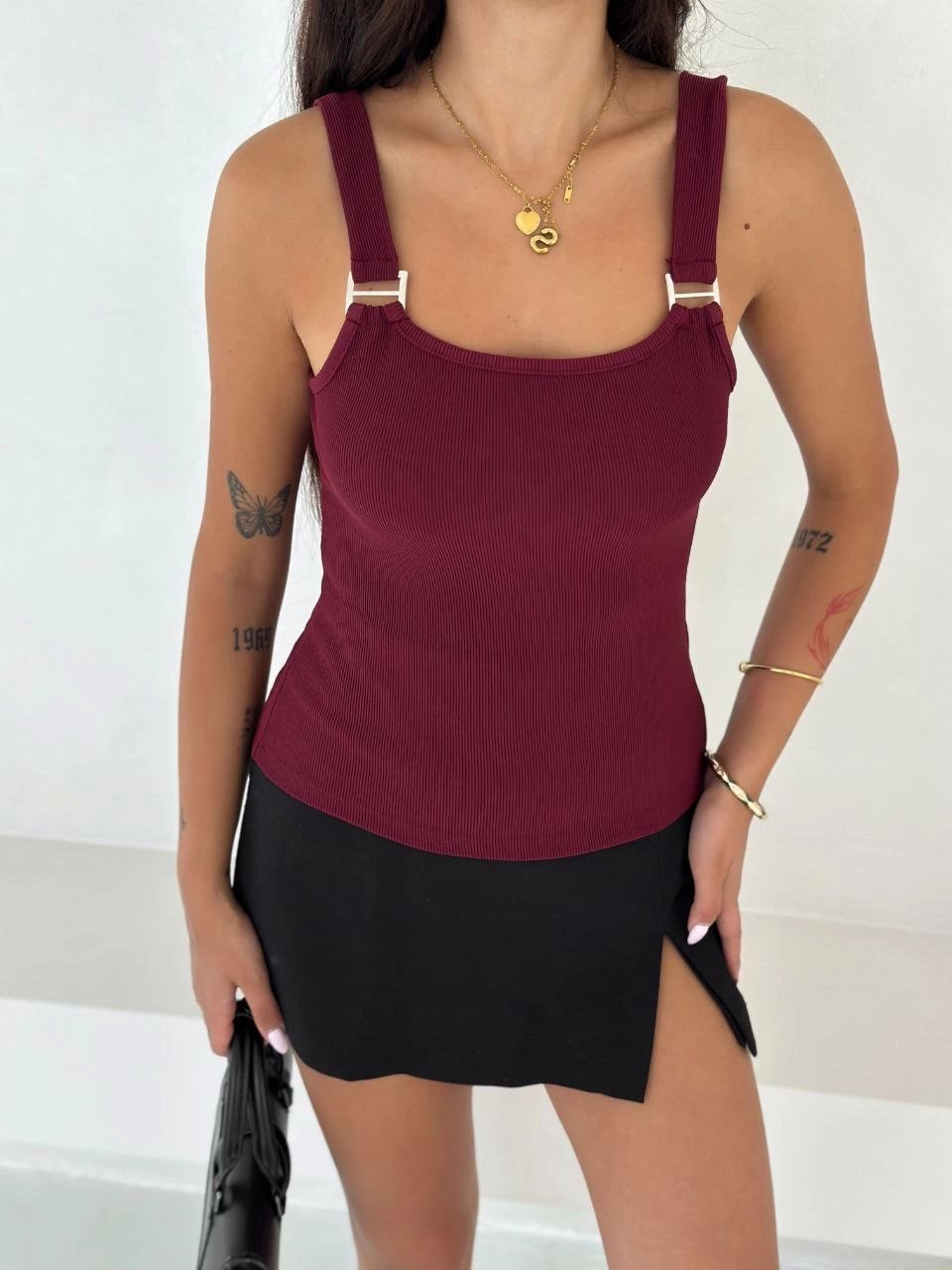Ottoman toka askılı bluz bordo s4194