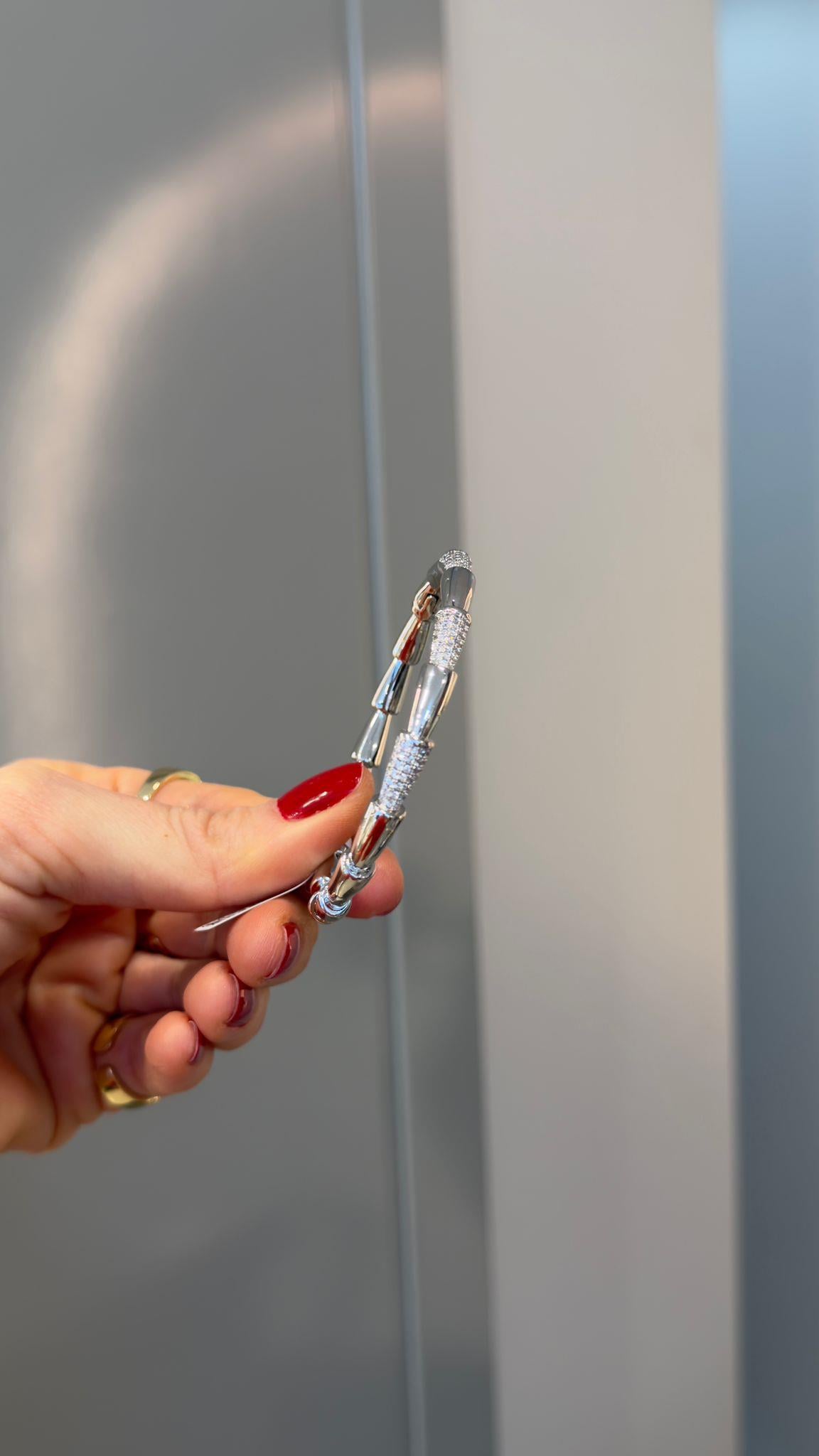 Marka Model Taşlı Silver Kelepçe Bilezik