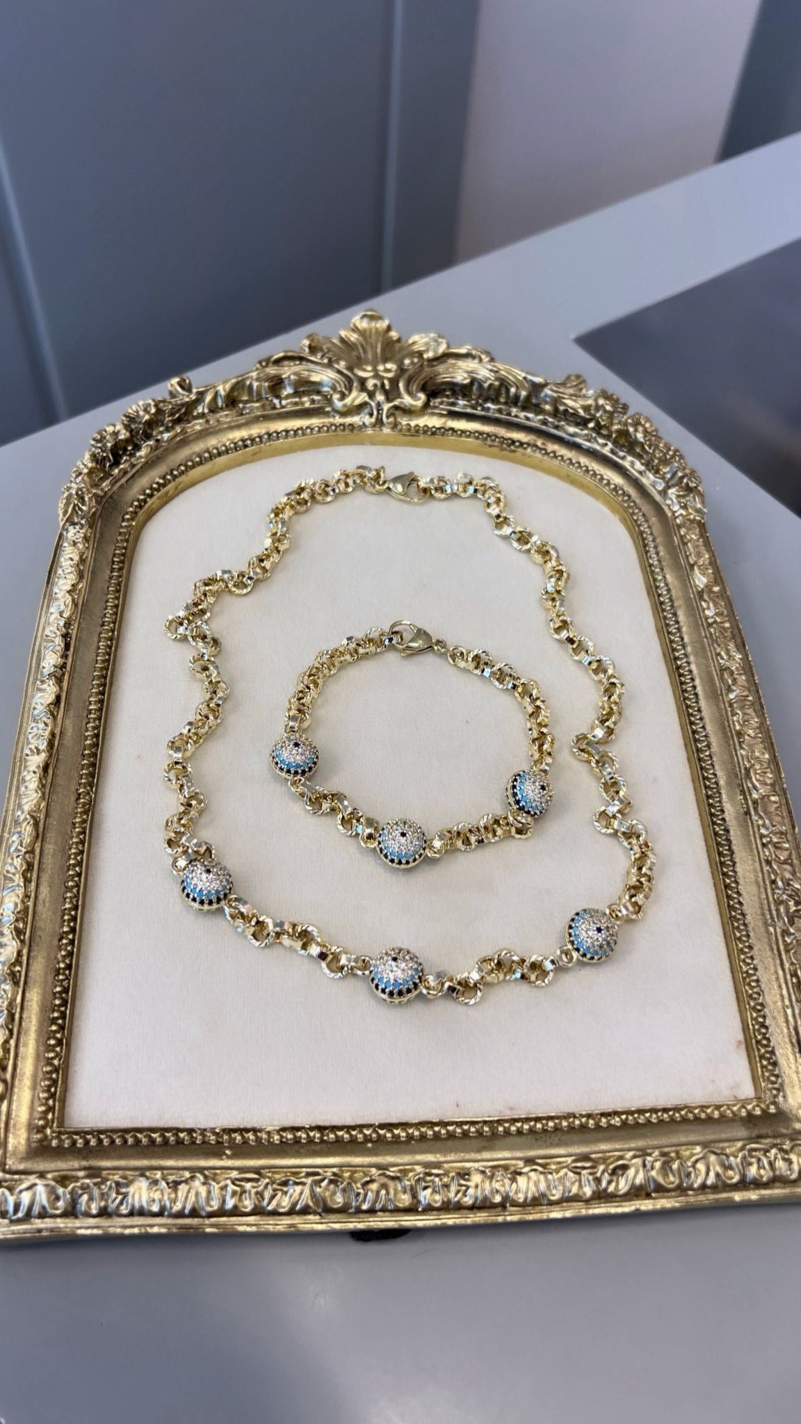 Özel Seri 14K Nazar Boncuklu Kolye-Bileklik Set
