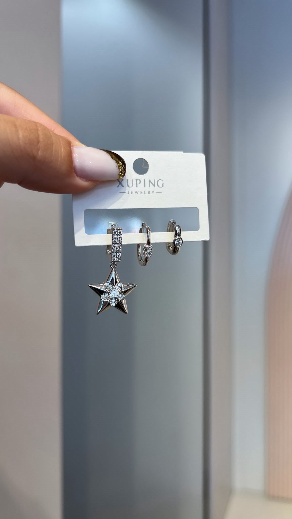 Özel Seri 14K Taşlı Yıldız Detaylı Üçlü Set Silver Küpe 