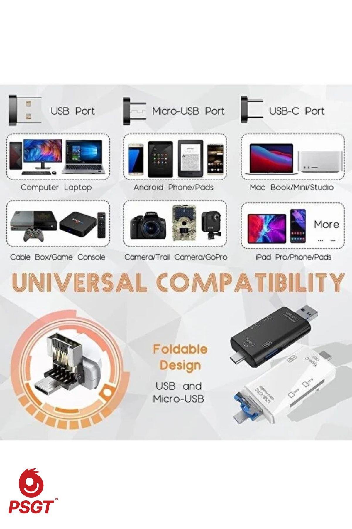 6 in 1 OTG USB kart okuyucu USB0,3 type-c/TF/SD hafıza kartı Laptop aksesuarları adaptörü